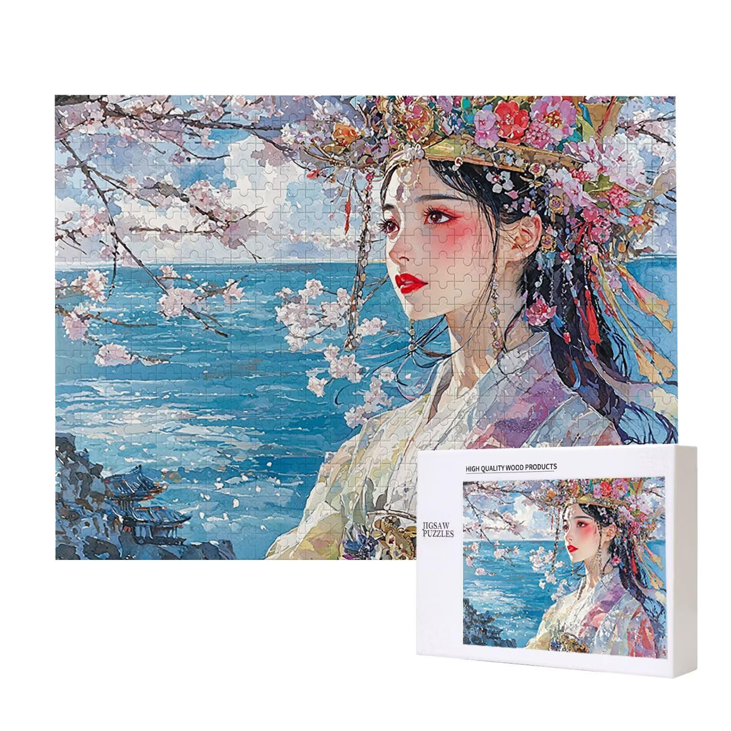 Puzzle de Madera para Adultos 1000 Piezas - Sakura Mujer, Obra de Arte de Juego de Rompecabezas para Adultos, Puzzle de Impresión de Alta Definición Multicolor, Pasatiempo Creativo Regalo d-904