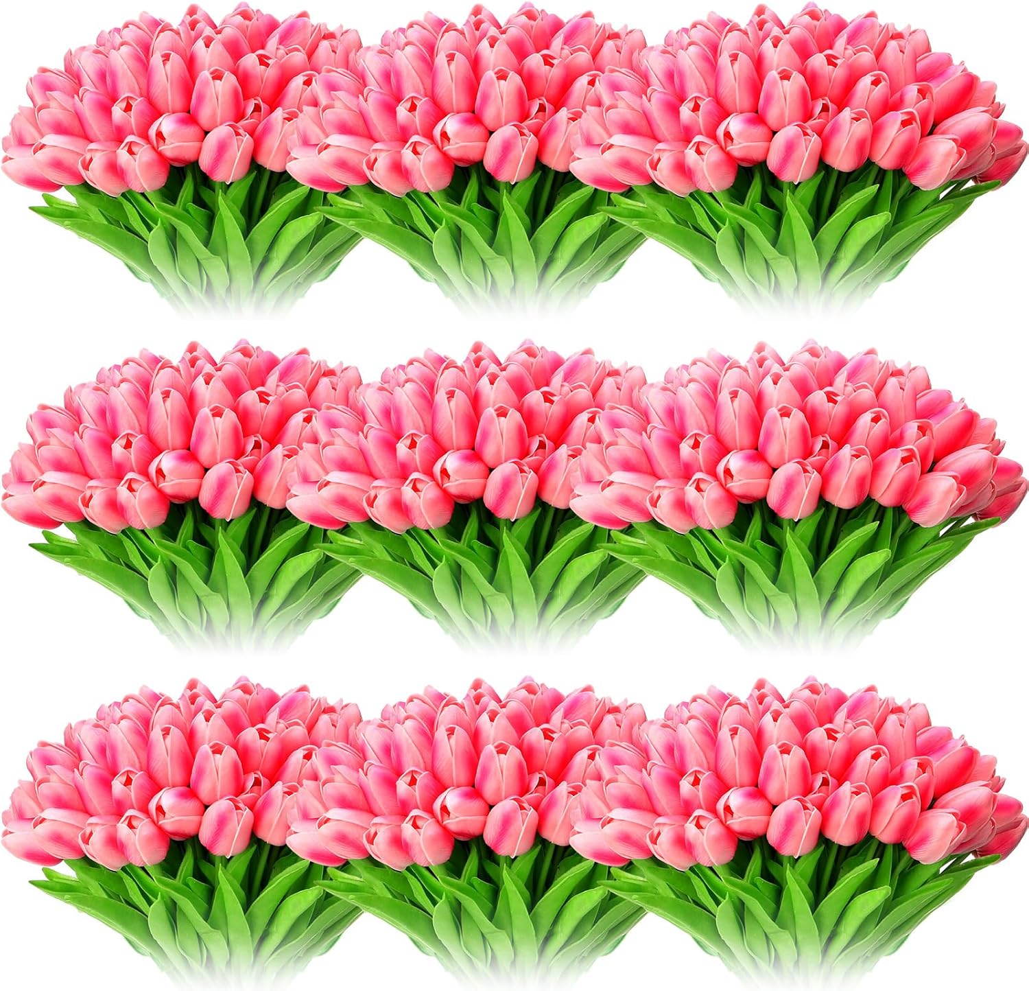 Jexine 100 Pcs Artificial Real Tulips Fake Artificial Tulip Flower Bulk Bouquet with Stem for Table Centerpieces Wedding Bridal Easter Mother's Day Garden Home Decor, 13.4''(Purple Rose)