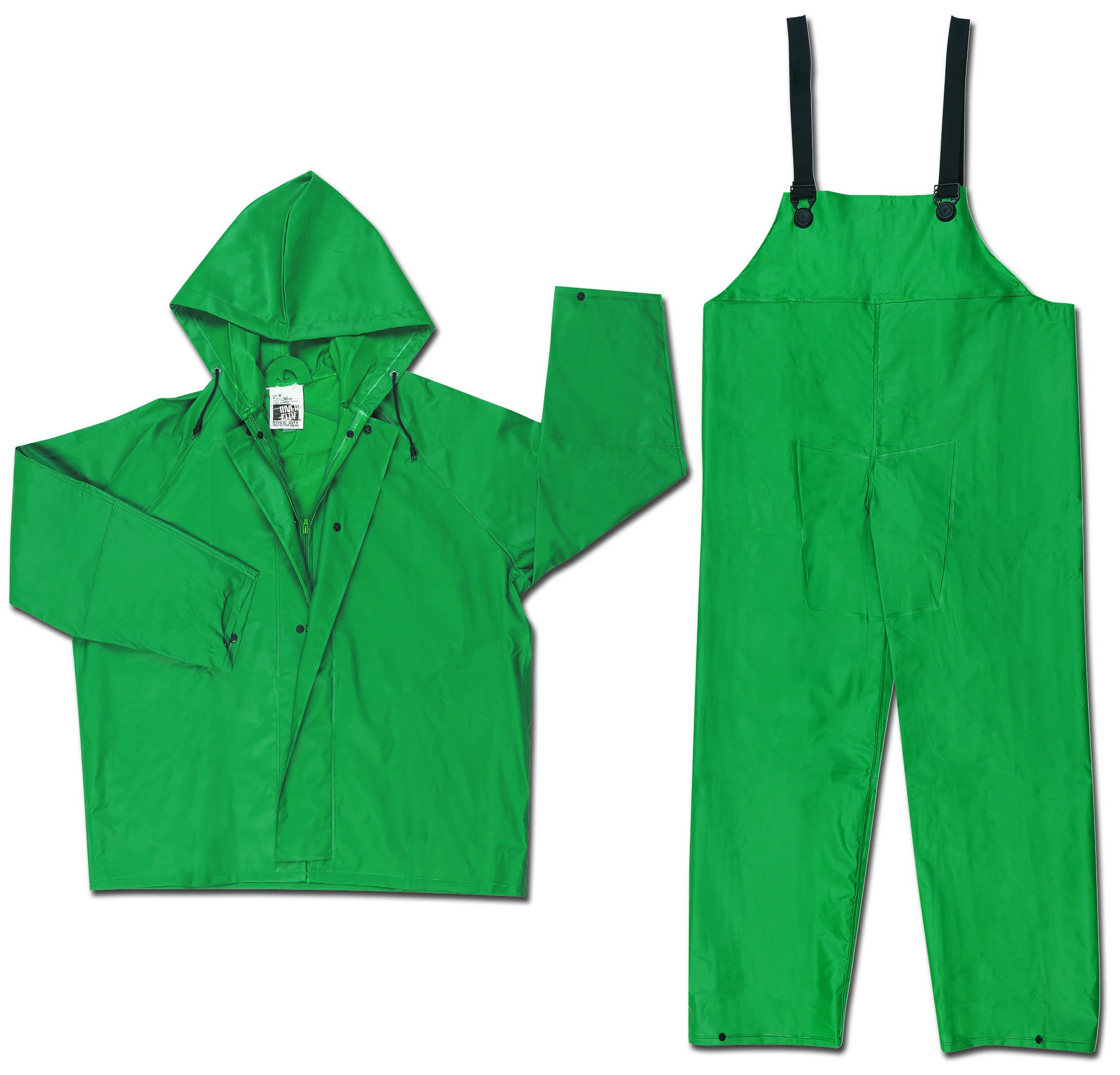 MCR Safety 3882X6 Dominator PVC/Polyester 2-Piece Rainsuit with Attached Drawstring Hood, Green, 6X-Large