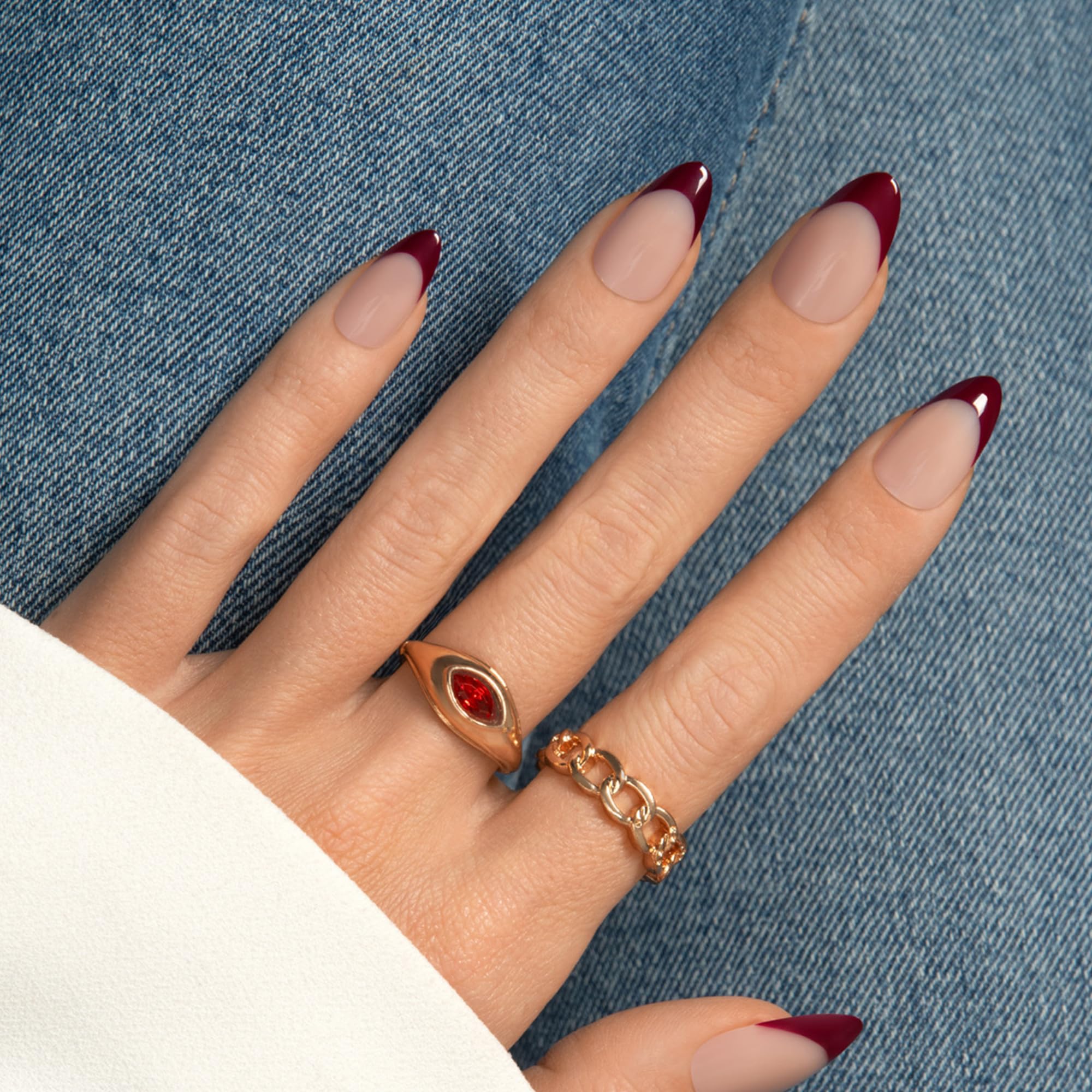KISS Salon Acrylic French "Catchy", fioletowy, średniej długości w kształcie migdałów – 28 sztucznych paznokci do naklejania DIY, 2 g kleju do paznokci, 1 patyczek do manicure, 1 mini pilnik