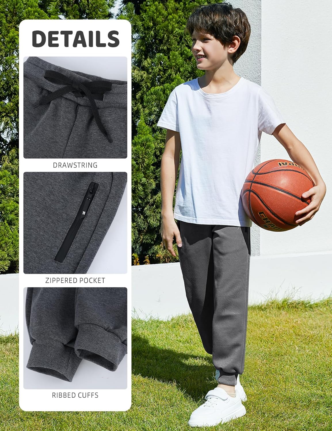 Gihuo Boys Sweatpants Athletic Workout Kids Joggers with Zipper Pocket Drawstring Active Casual Soft Jogging Sweat Pants - Image 5