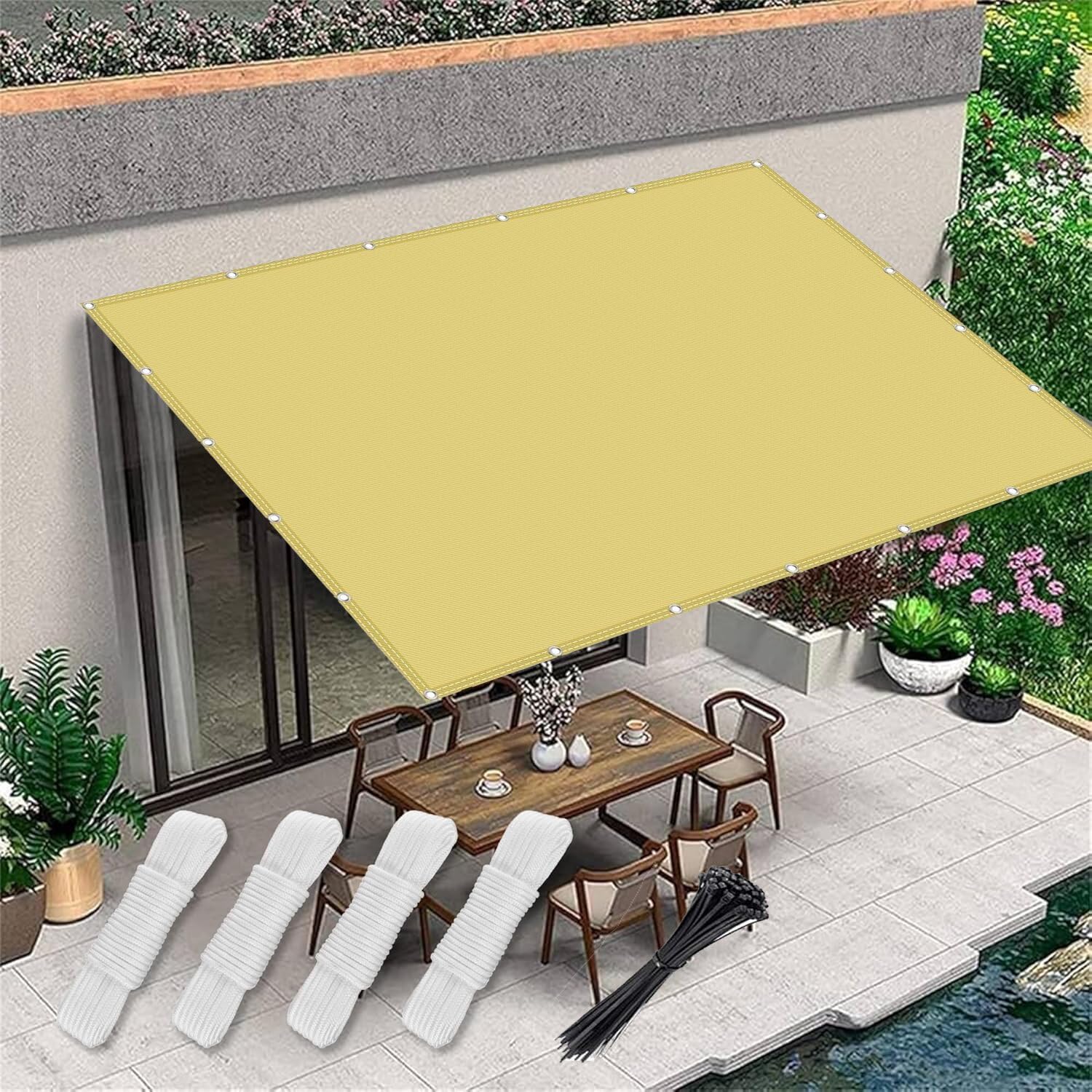 Sun Shade Sail 1.7x2.8m,Rectangular Garden Canopy Sun Shade,Outdoor Garden Patio Party Sunscreen Awning Canopy with Rope,yellow