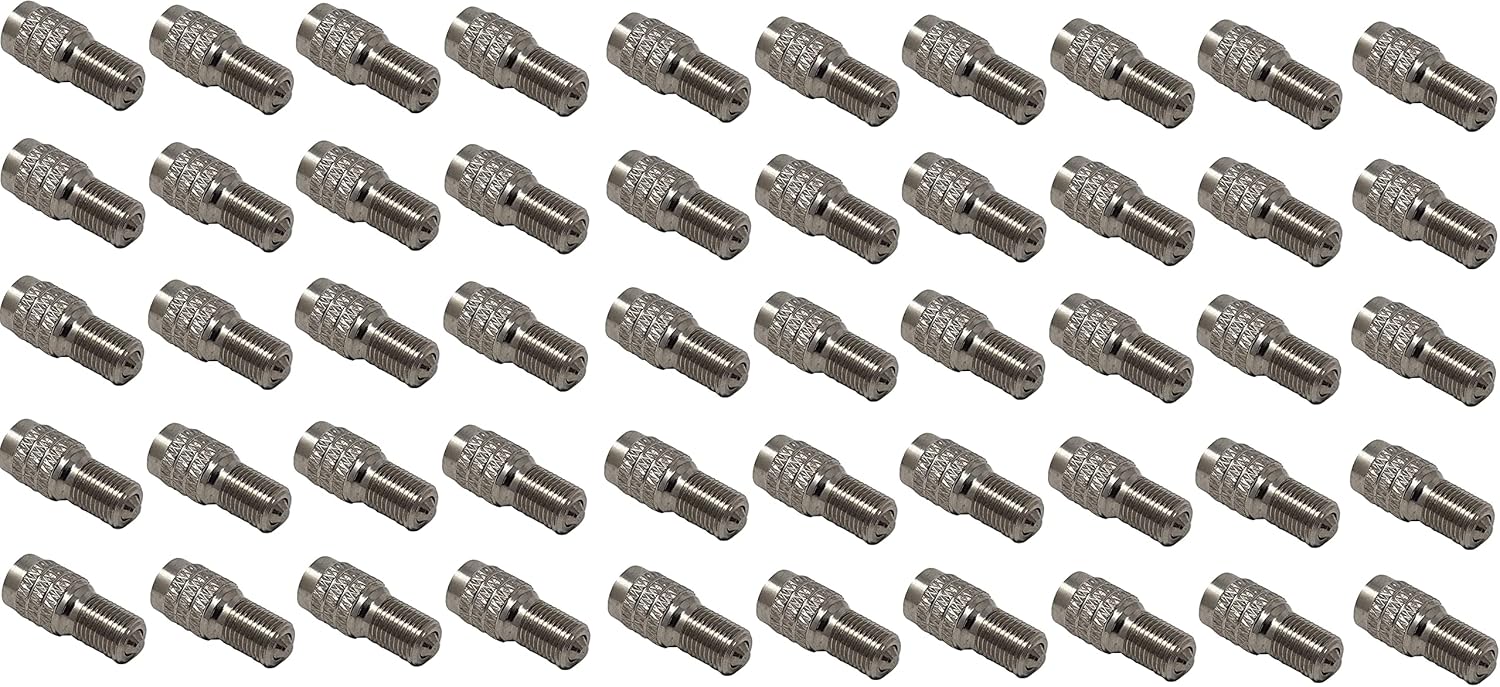 (Pack of 50) Muzzys Double Seal Flow Through Valve Stem Tire Extension Caps Inflate Thru for High Pressure Truck Car RV Semi Tires INFLATE Tires and Check Pressure Without Removing The CAPS! V2B DS-1