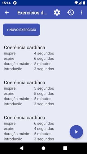 Coerência Cardíaca: exercícios respiratórios, prática constante, cronômetro, animações, sons, vibrad