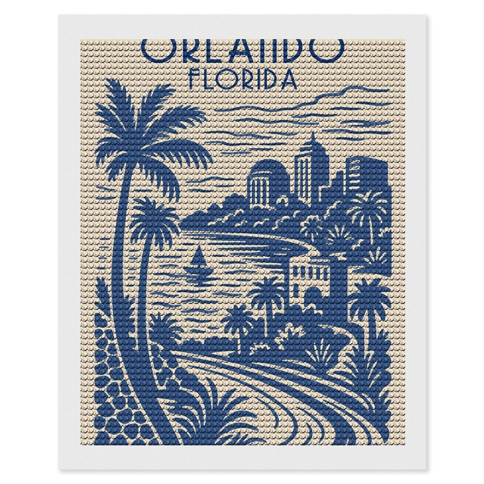 Junmoney Orlando Florida Travel Diamond Painting Canvas Set 16"x20", Satisfying Creative Project, Easy to Follow Symbols, Fun Craft Experience