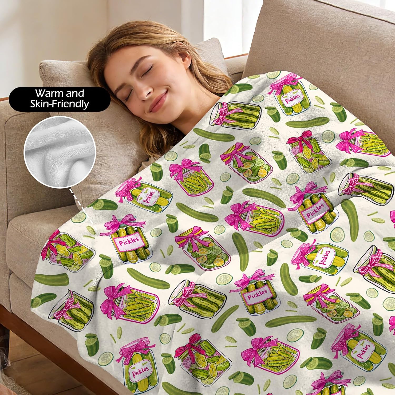 Pickle Gifts Blanket - 50 x 60 Inch Cozy Blankets Pickled Cucumber Throw Blanket for Girls, Soft Flannel Blankets for Bed Couch, Kimchi Sofa Stuff Decor for Women, Gift for Pickles Lover - Image 4