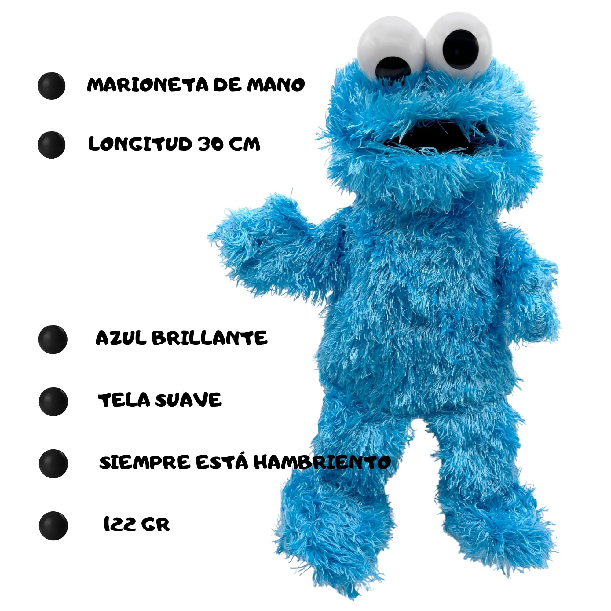 Marioneta Mano Peluche de Monstruo de Las Galletas, Títere de Mano de Monstruo de Las Galletas, Marioneta Barrio Sésamo, Algodón de Felpa y PP, Tamaño 30 cm, Diseño Monstruo de Las Galletas