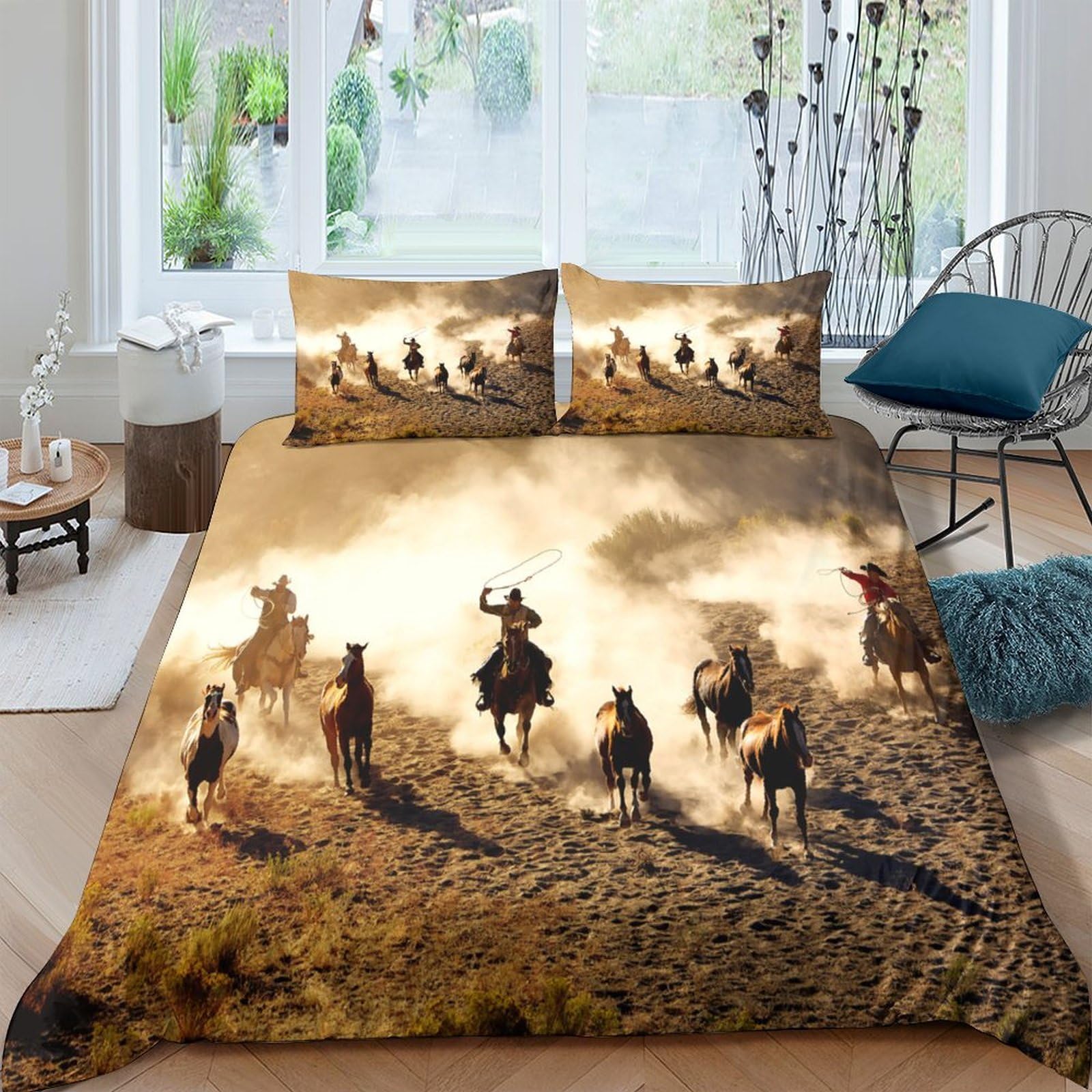 Ctjqhvkz Style-4 3D Printed Wild West Cowboy Fitted Sheet Microfiber Soft Anti-Slip Western Sunset Mattress Cover For Bedroom Decor Single（135X200cm）