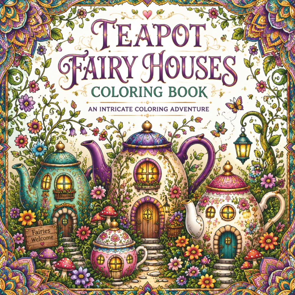 Teapot Fairy Houses Coloring Book: An Intricate Coloring Adventure for Fantasy Garden Art Lovers Featuring Fantasy Fairy Houses Coloring Pages for Adults and Teens