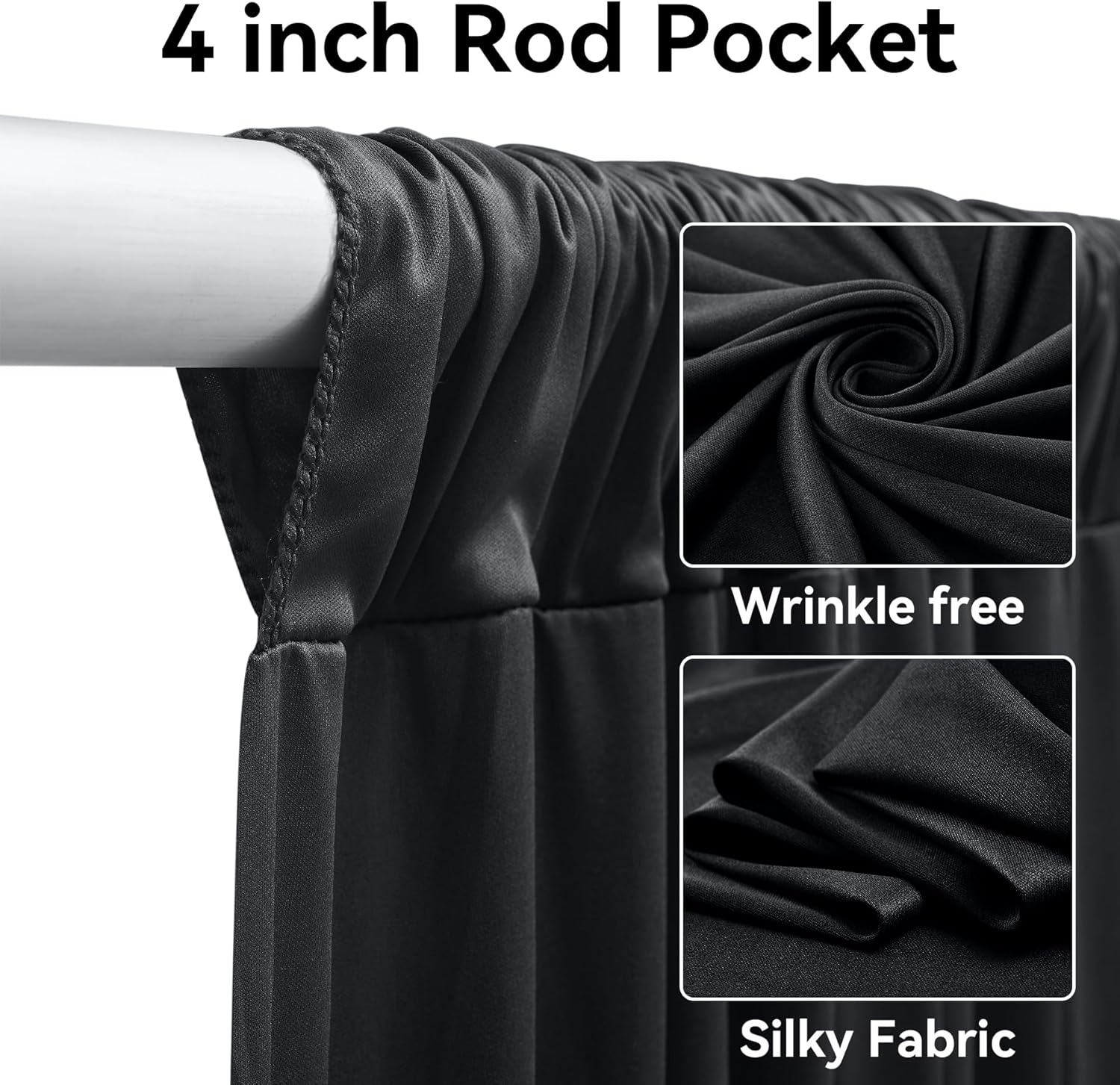 10ft x 20ft Black Ceiling Drapes for Wedding Parties, Wrinkle Free Thick Polyester 20ft Extra Long Tent Canopy Draping Black Ceiling Curtains Arch Drapery for Birthday Party Decor