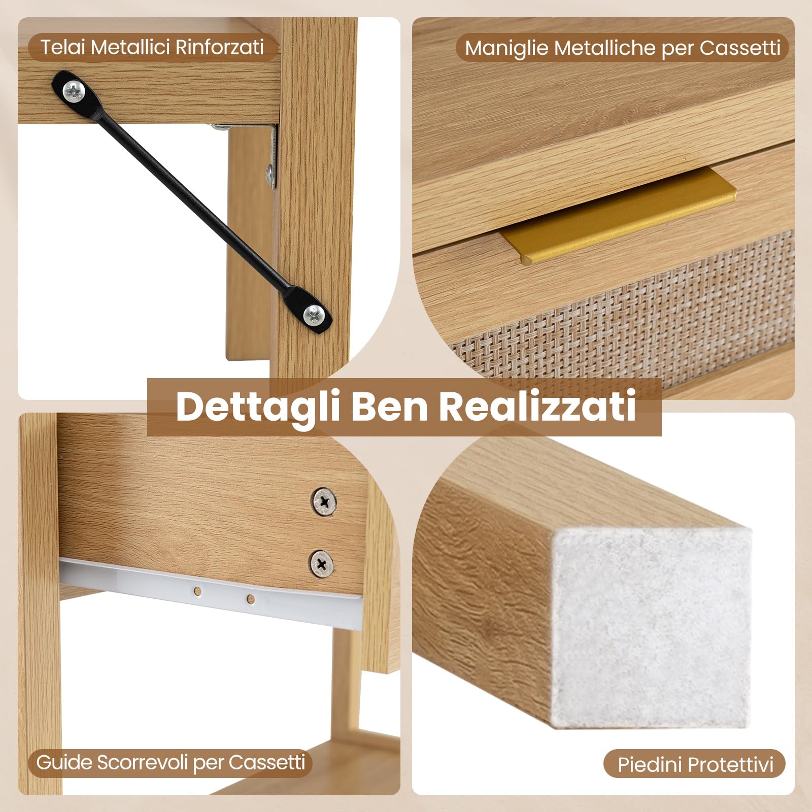 COSTWAY Tavolo Consolle, Tavolino da Divano in Legno con Doppio Cassetto, Ripiano Inferiore e Ampio Piano, Kit Antiribaltamento, Consolle per Ingresso, Corridoio e Soggiorno (Naturale)