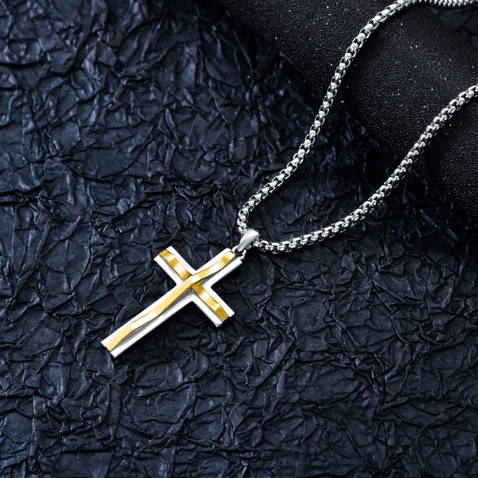 Kreuz Kette Herren 925 Silber Anhänger mit Edelstahlkette Christlicher Glaube Geschenk für Männer
