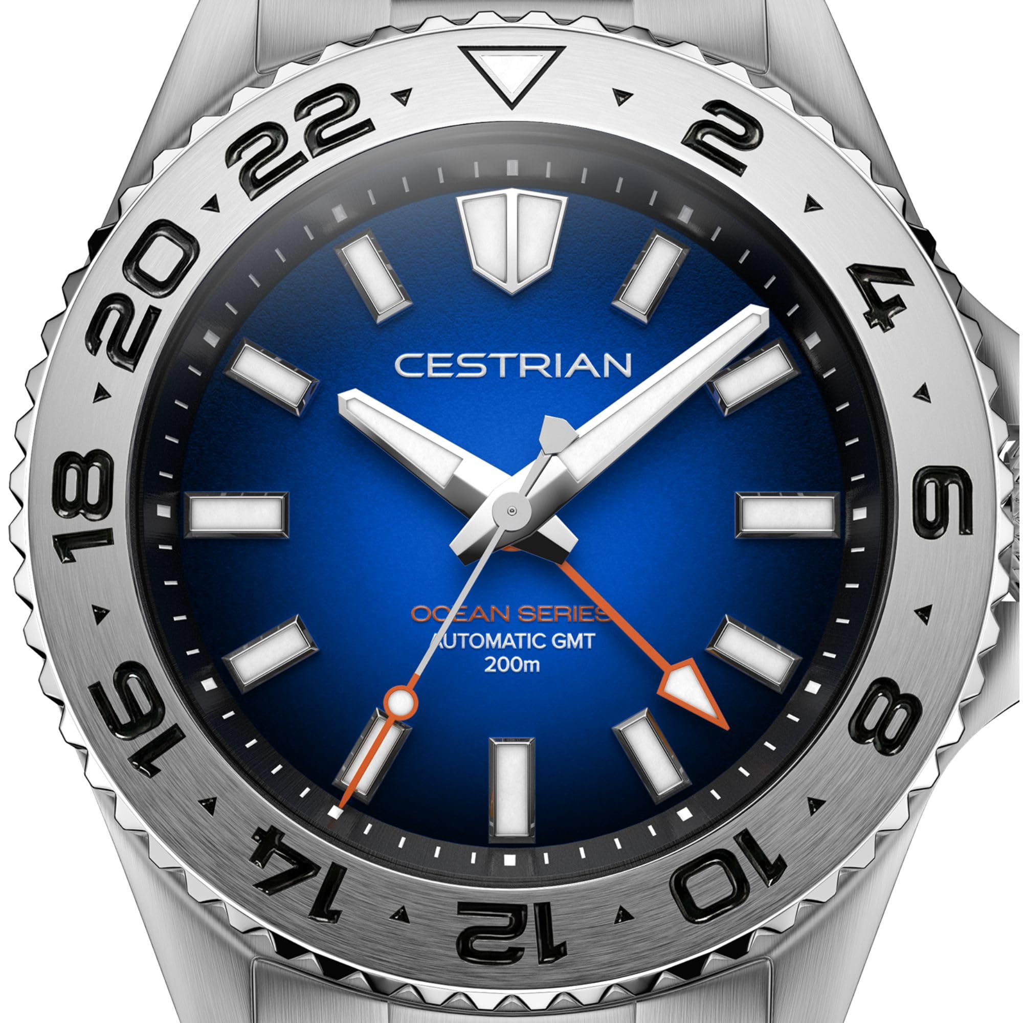 Cestrian Ocean Series 42 mm automatyczny zegarek męski - niebieska tarcza Fumé, koperta i bransoletka ze stali nierdzewnej 316L, wodoodporny 200 m