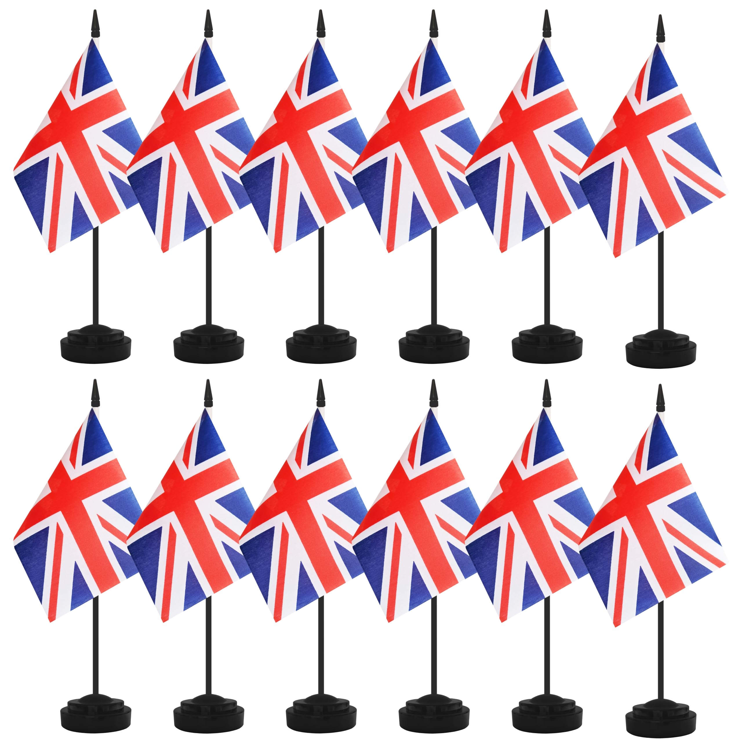 Yamiuo 12 Pack UK Desk Flags, Britain Desktop Flag, Small Miniature Office Flags with 12" Black Pole and Black Base, Offices, Classroom, Home, Festival Decoration (UK)
