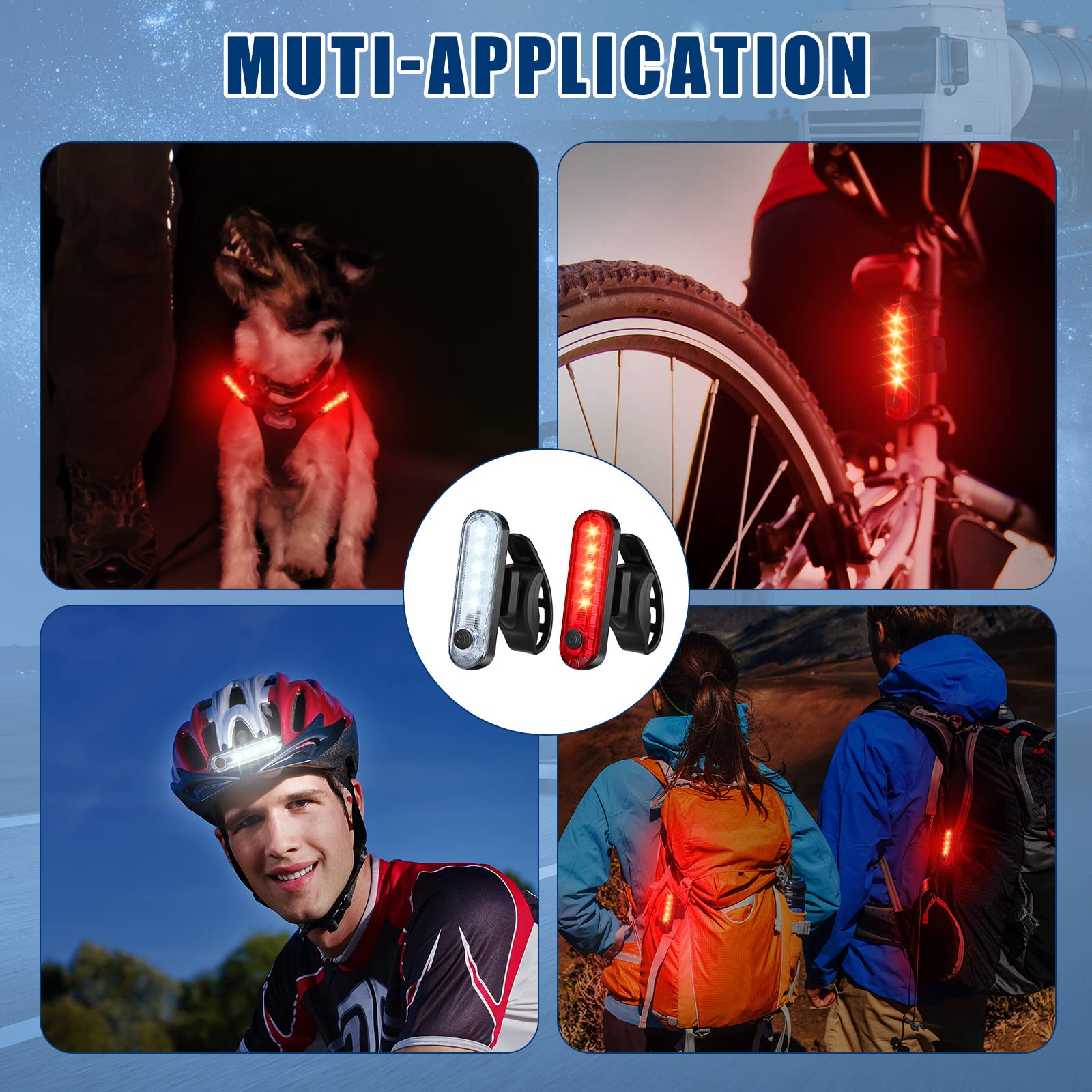 Jerify Lot de 20 feux arrière LED rechargeables par USB pour vélo - Étanche - 4 options de mode d'éclairage - Pour feux arrière de nuit, kayak de nuit, bateau