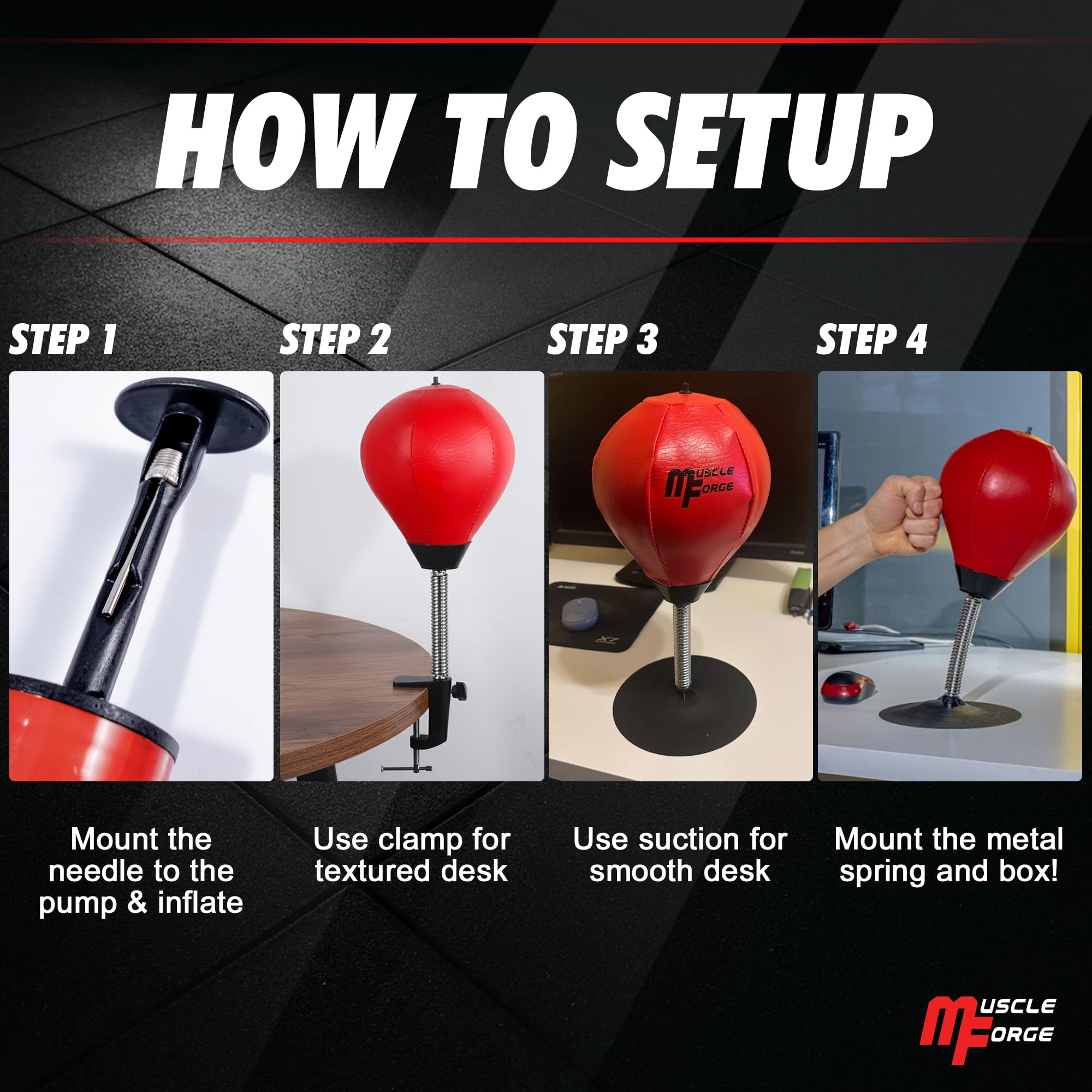 Mini Punching Ball de Bureau avec Pince de Table et Ventouse – Sac de Frappe Anti-Stress pour Maison & Bureau, Pompe Incluse