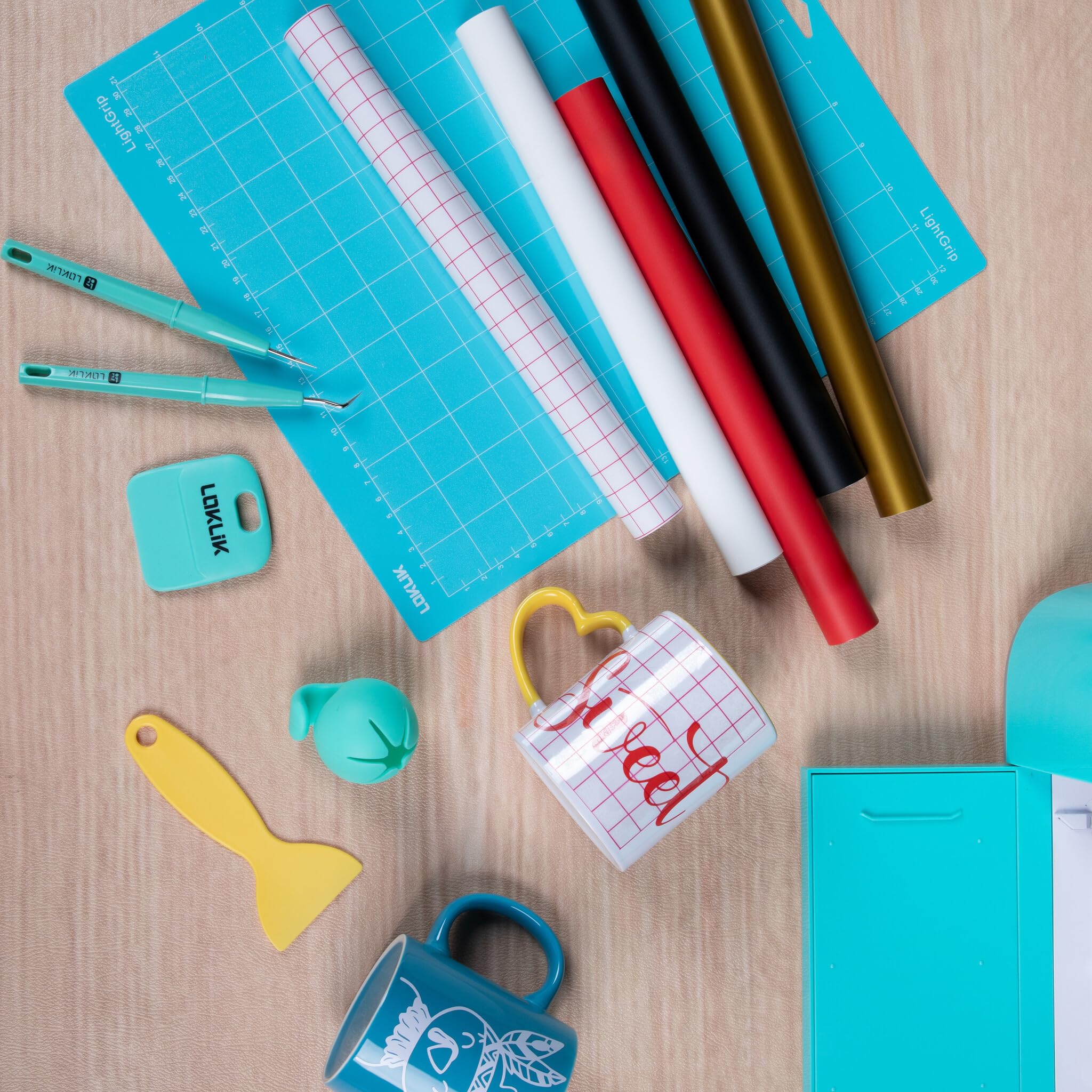 LOKLiK Starter Pack for Crafter & iCraft – Ensemble de vinyles avec vinyle adhésif permanent, vinyle de transfert thermique outils de désherbage et tapis de découpe pour projets DIY et personnalisés