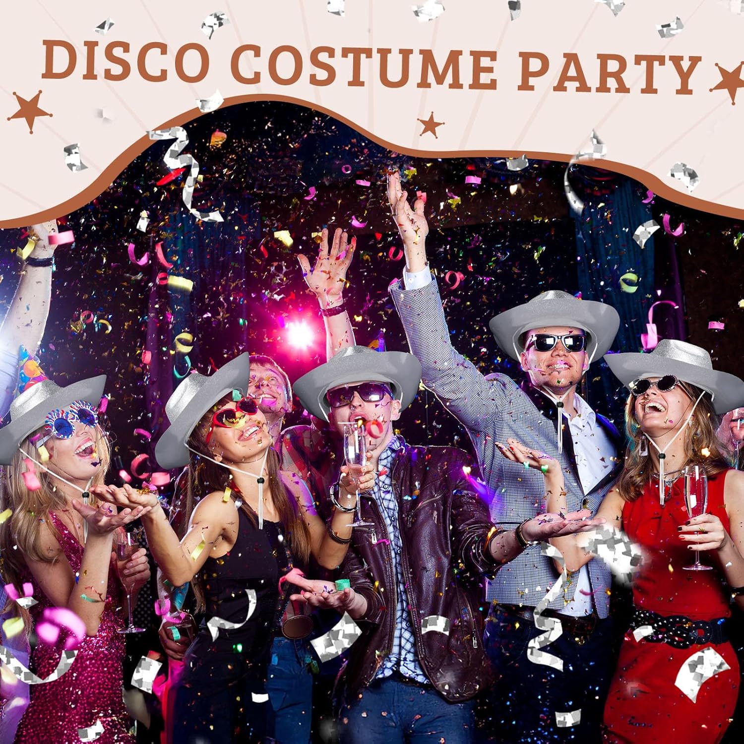 12Pcs Western Cowgirl Hats Bulk 2026 Sparkly Cowboy Hats Plastic Neon Glitter Cowboy Party Hat for Adults Men Women - Image 5