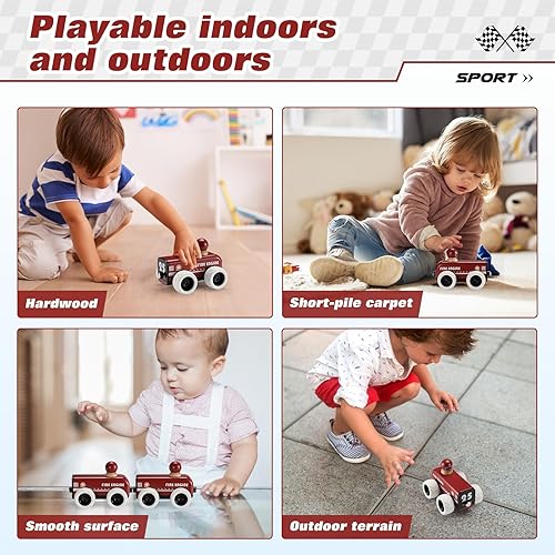 Miniatura 3 de BTB - Coche de madera para tirar hacia atrás, camión de bomberos de juguete, juguete de madera Montessori, auto de juguete clásico retro vintage de