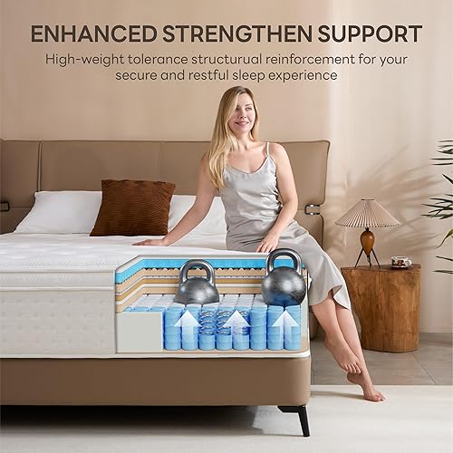 Miniatura 5 de LIKIMIO Colchón King de 10 pulgadas, colchón híbrido fresco en una caja, espuma viscoelástica de gel, resortes individuales para un fuerte apoyo de