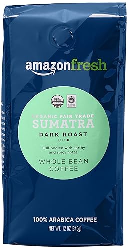 TiendaFresh Café orgánico de grano entero Sumatra de comercio justo tostado oscuro 12 onzas