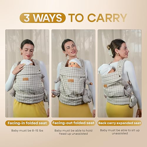 Miniatura 5 de Portabebés para recién nacidos a niños pequeños, ergonómico con soporte para la cabeza (7-44 libras) - Delantero hacia adentro, delantero hacia