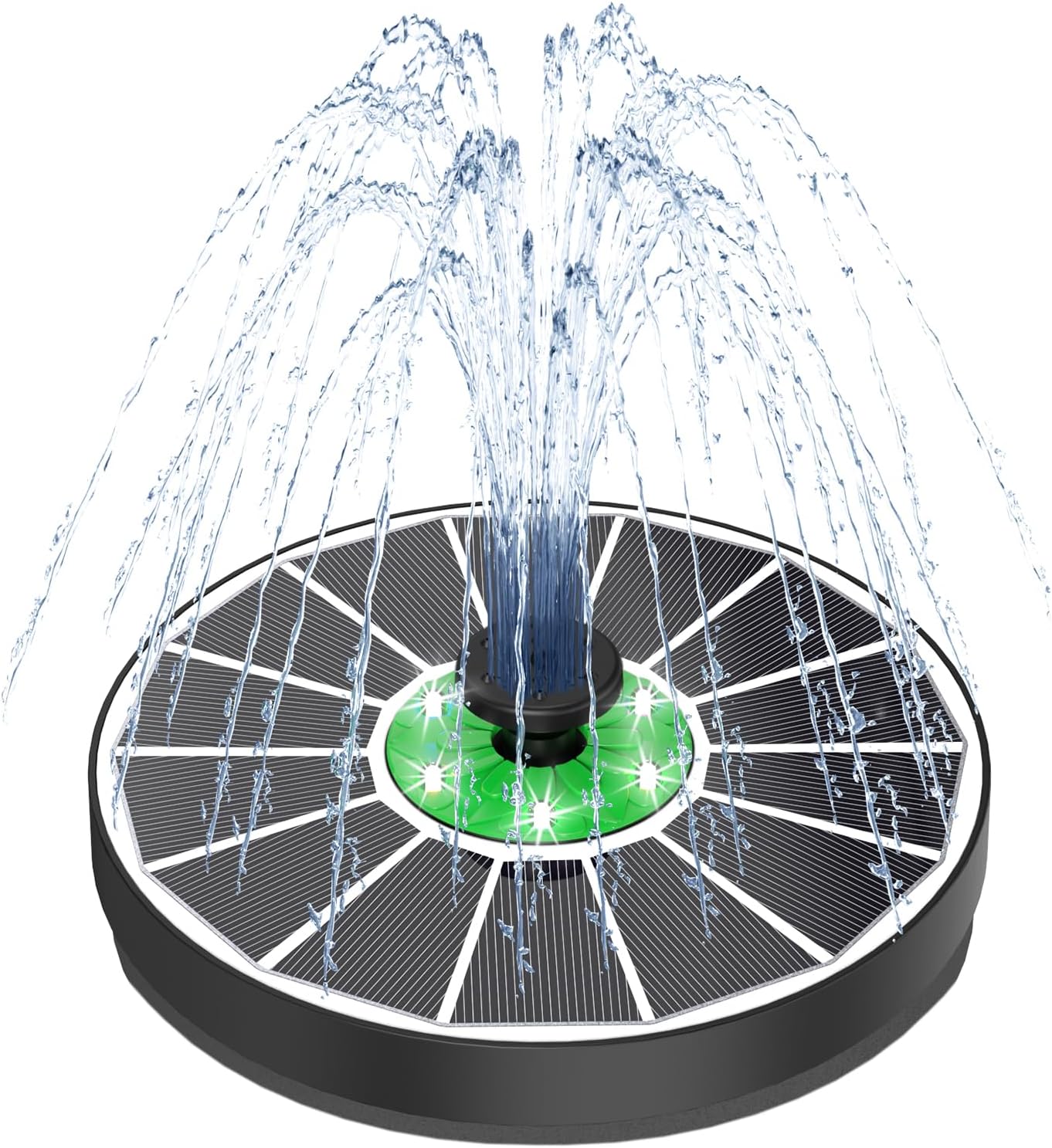 Yzert Solar Fountain White Lights Glass, 3.5W Solar Water Fountain with 2200 mAh Battery, Bird Bath Fountains Solar Power with 4 Fixers & 7 Nozzles for Outdoor,Patio, Garden Decor, Pond,Hummingbird