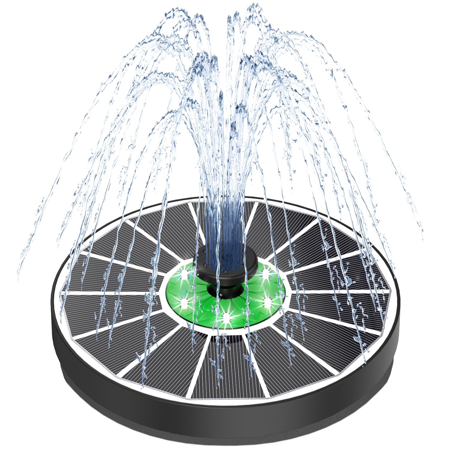 Solar Fountain White Lights Glass, 3.5W Solar Water Fountain with 2200 mAh Battery, Bird Bath Fountains Solar Power with 4 Fixers & 7 Nozzles for Outdoor,Patio, Garden Decor, Pond,Hummingbird