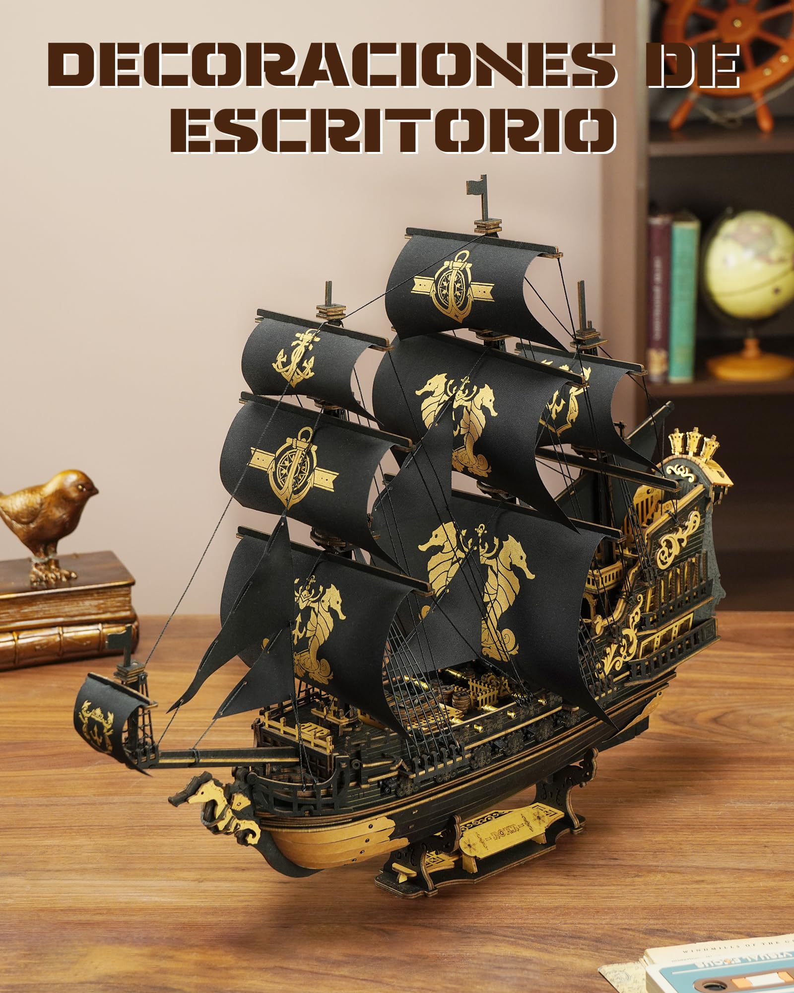 ROKR Kits de Maquetas de Barcos de Madera Con Rompecabezas 3D Para Adultos, Velero Mecánico DIY, Maquetas Para Adultos, The Seahorse Barque MCB02