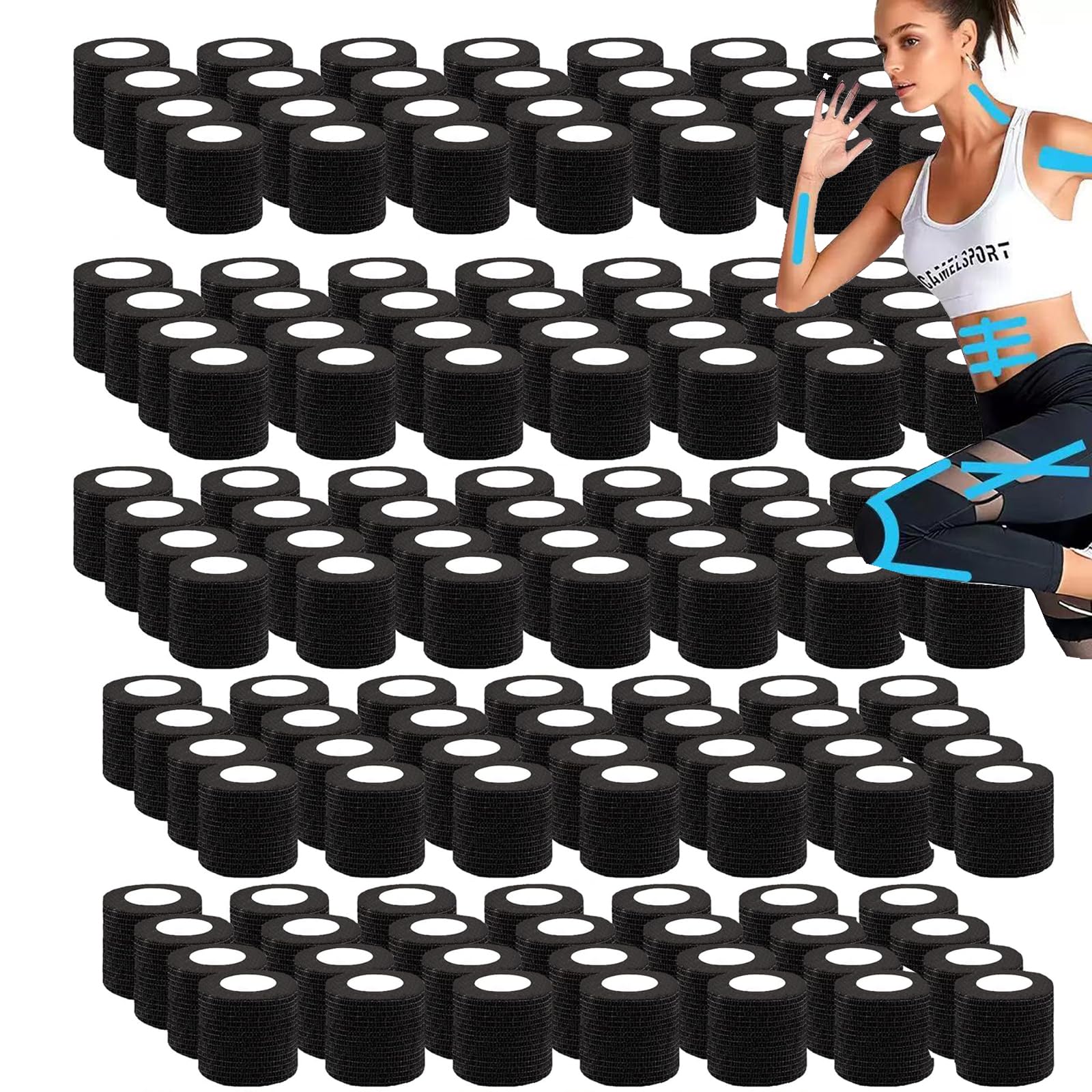 Selbstklebender Verband,Cohesive Bandage 108 Rollen x 5cm x 4,5m Pflaster Rolle Verbandsmaterial, Elastische Binde Bandage Fixierbinde Haftbandage Selbstklebend für Sport,Handgelenk Vet Wrap (schwarz)