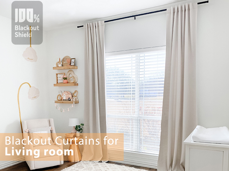 Linen Total Blackout Curtains for Bedroom Living Room 90 Inch, Cream