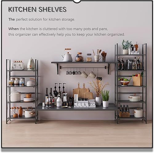 Miniatura 4 de 4NM Estantería plegable sin montaje, 4 niveles, estantería de pie, organizador de estudio, oficina en casa (todo negro)