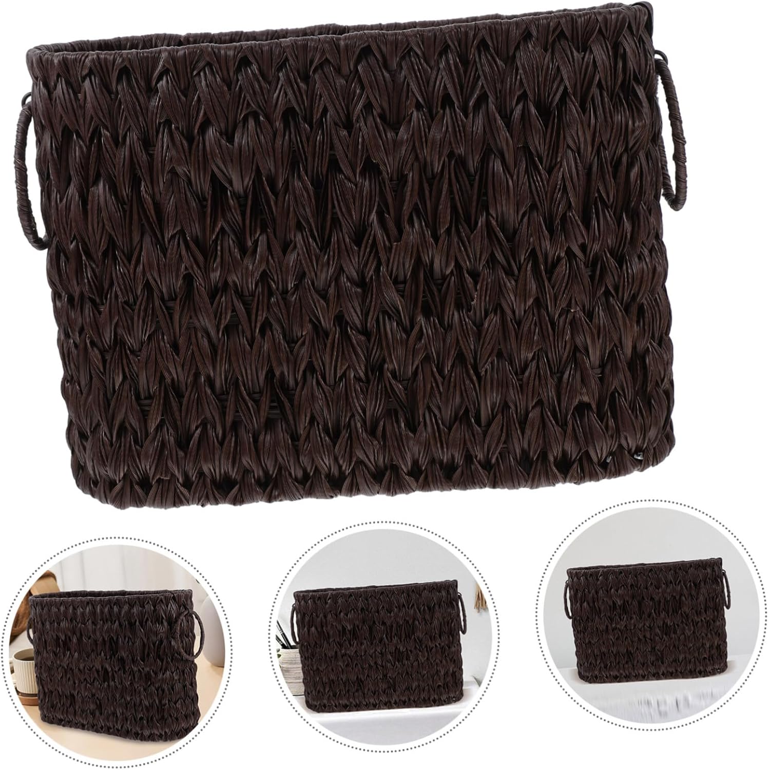 OUNONA Woven Storage Basket Organizer for Dining Table Decorative Rattan Magazine and Newspaper Holder Dual Handles for Living Room Bedroom and Office Use