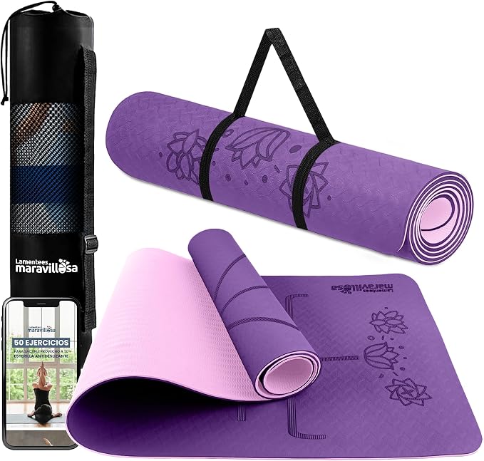 LA MENTE ES MARAVILLOSA - Esterilla de Yoga, Pilates y Fitness【E-Book, Bolsa y Correa de Hombro】Colchoneta Hipoalergénica y Antideslizante TPE para Deportes, Gimnasio en Casa | 183x61 cm