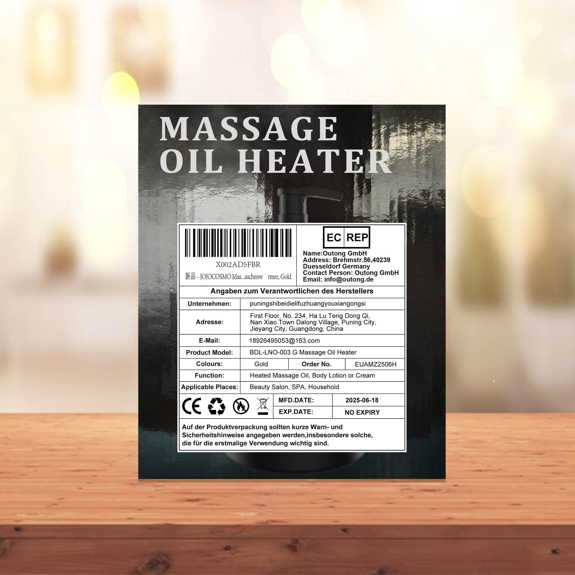 öl erwärmer massage,Massageöl Wärmer mit zwei Ölflaschenspender, stufenloser Erwärmer von 30 bis 65 °C,Lotion Flaschenwärmer Spenderheizung,for Salon,Haushalt Massageöl Flaschenwärmer, Gold