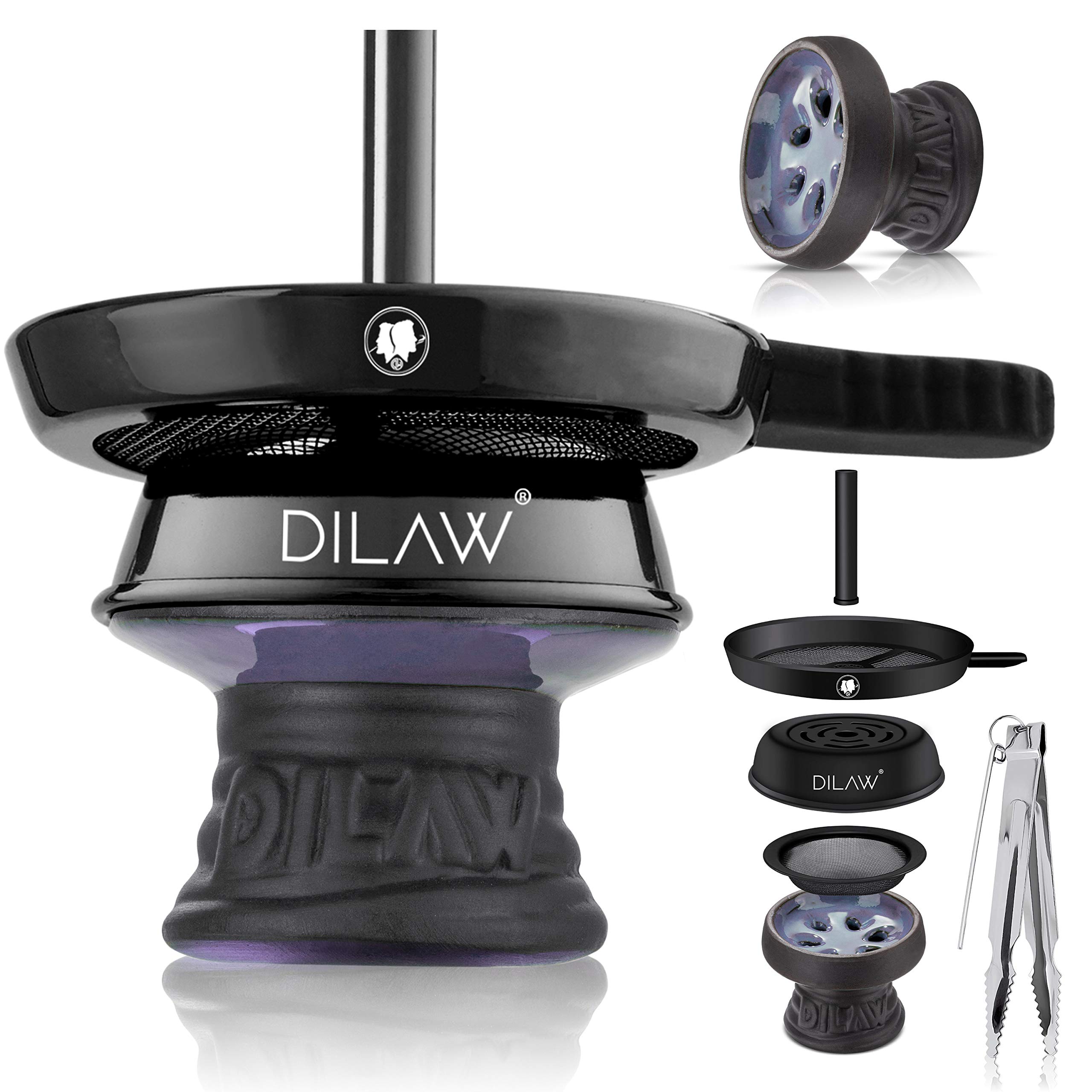 DILAW® Shisha Steinkopf Set Kaminkopf Small Tabaksieb Kohlezange Kaminaufsatz Tabak Kopf, Blau