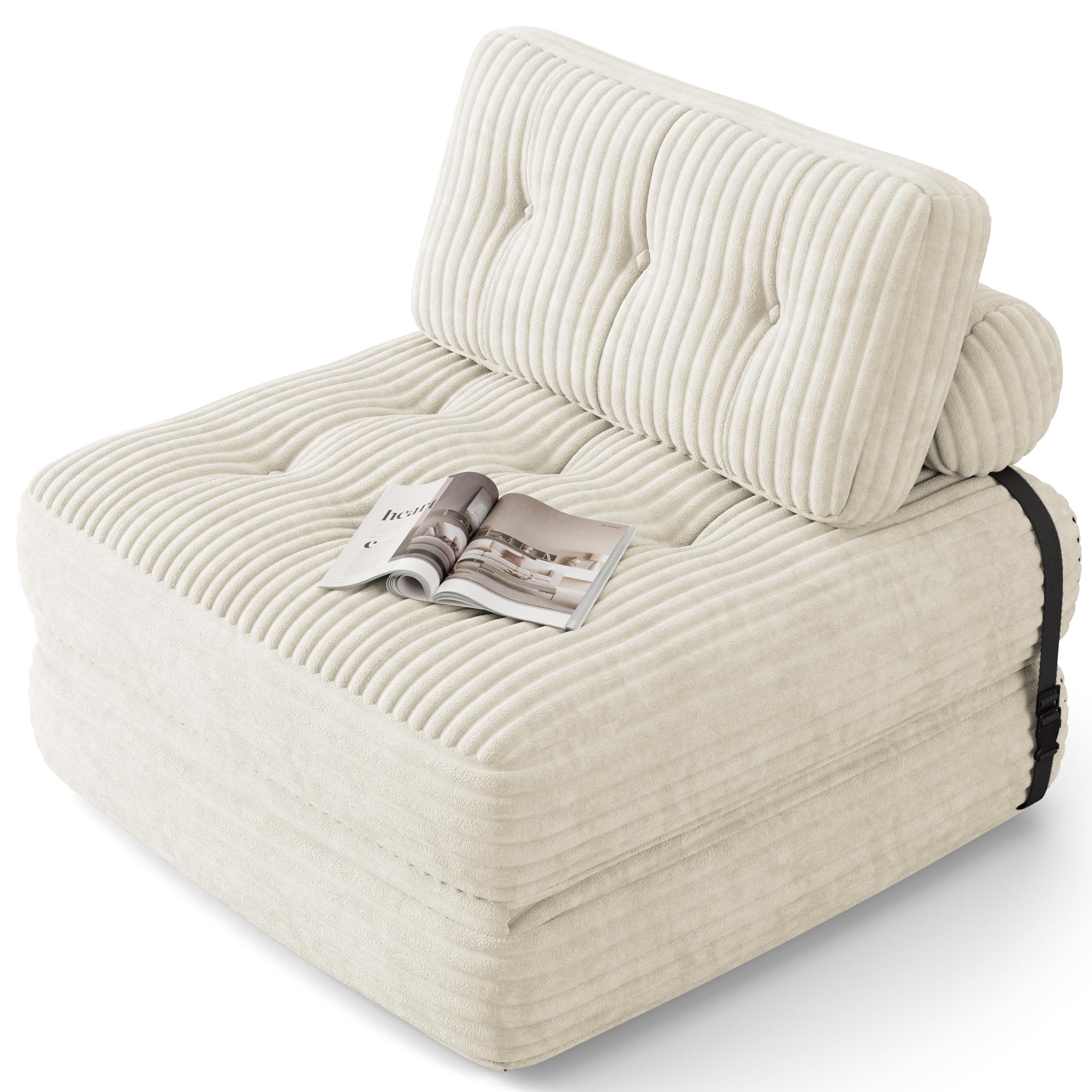 Xbro Canapé-lit Convertible 1 Place 170 x 85 cm, Canapé de Sol Convertible, Matelas Pliant Sofa en Mousse à Mémoire de Forme, Pliable Chambre Salon,Beige
