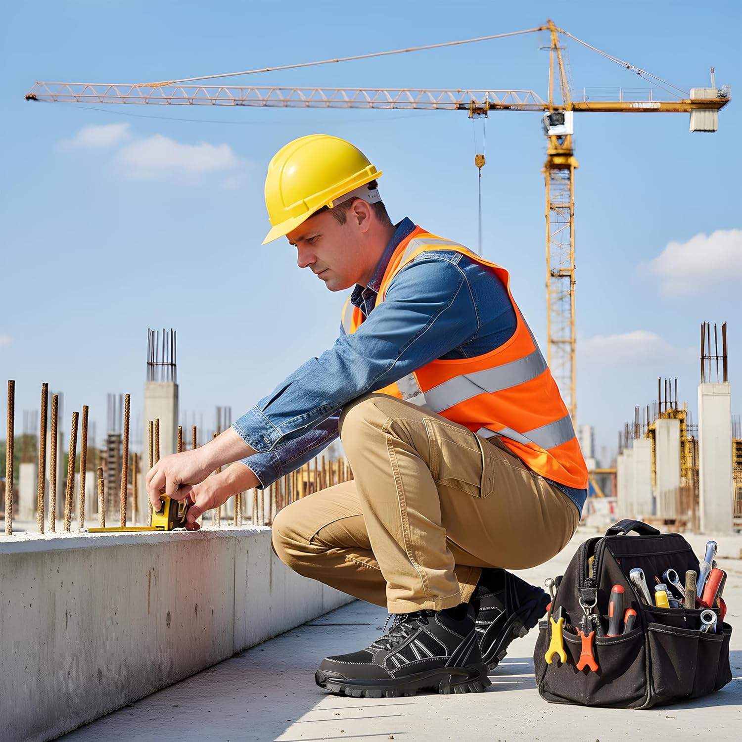 FUDYNMALC Steel Toe Boots for Men: Slip Resistant Safety Work Shoes Comfortable Breathable Working Footwear for Industrial Construction - Image 2