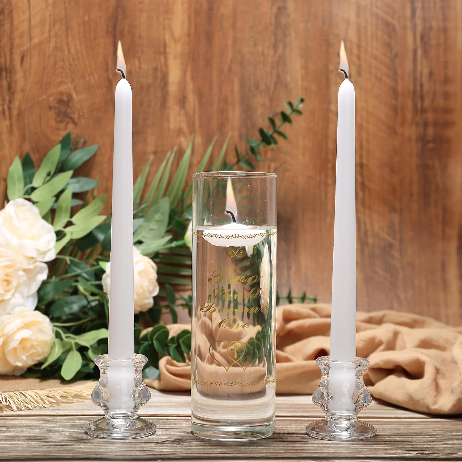 Unity Candles with Glass Holder for Wedding Ceremony - Unity Candles for Wedding, Religious Ceremony Ideas Marriage Decoration Accessories