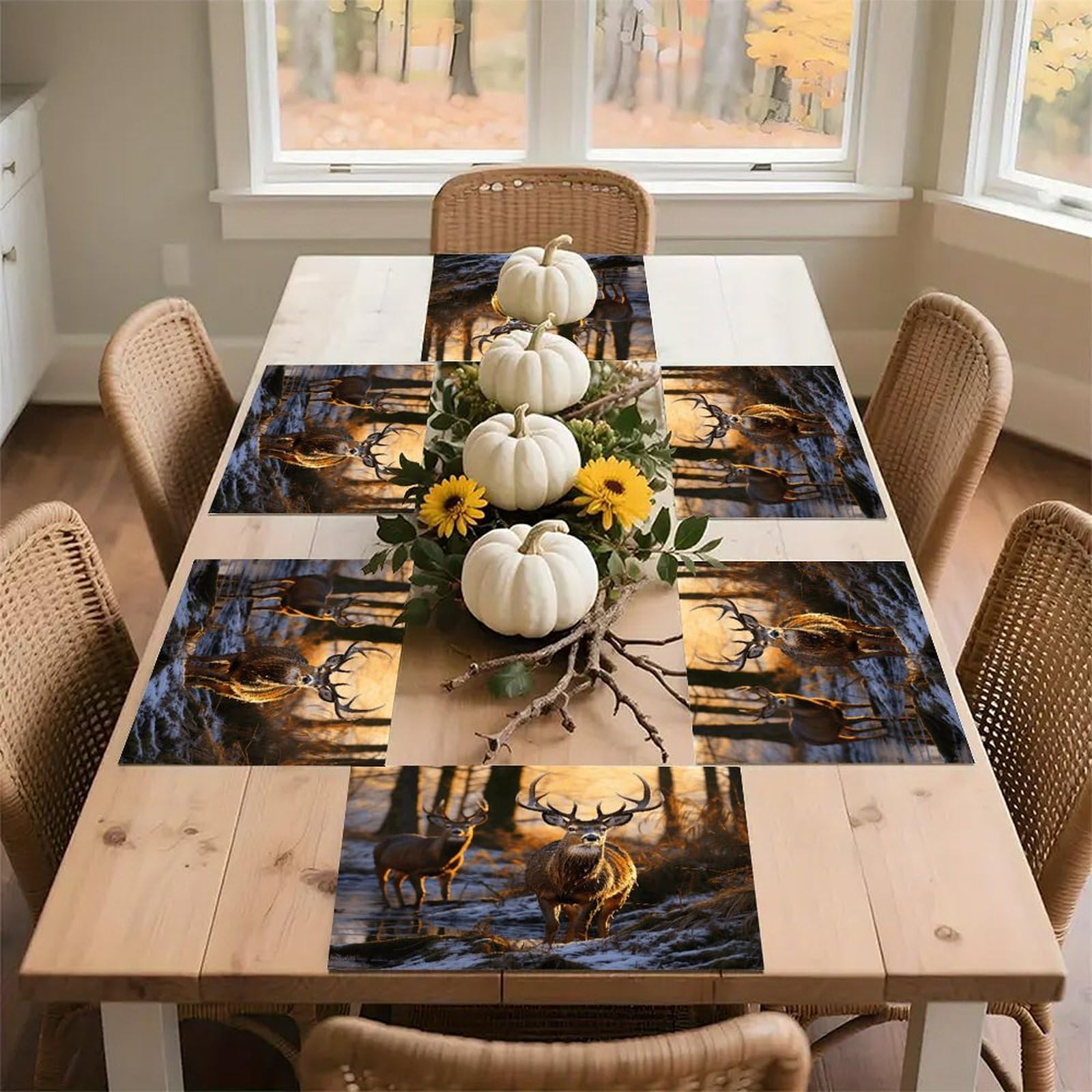 Deers Picture Placemats Non-Slip Heat Resistant Table Mats Flax Washable Cloth Place Mats Easy to Clean Premium Placemat for Kitchen Dining Table Decor Party Outdoor