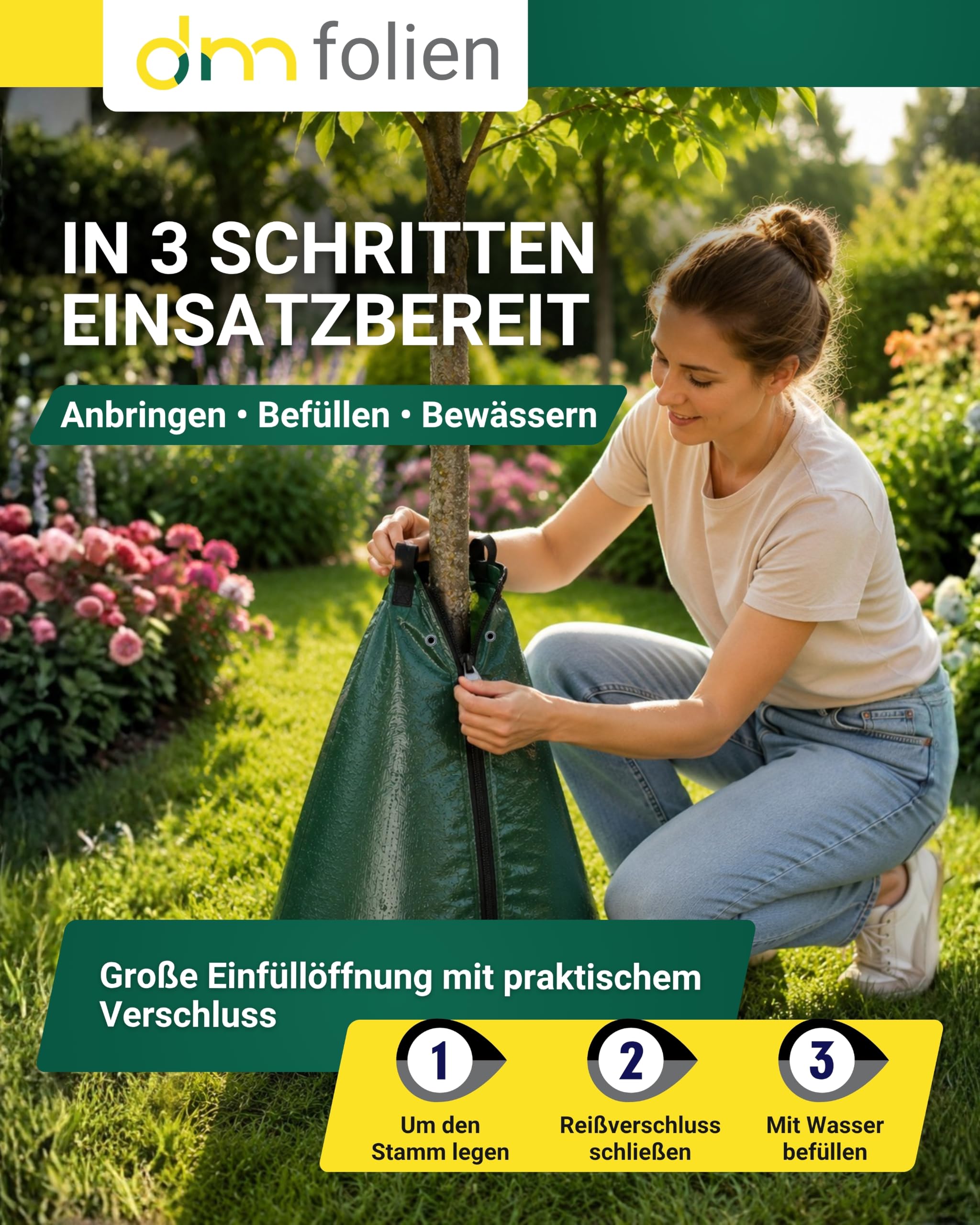 dm-Folien 5 Stück Baumbewässerungsbeutel 75 Liter I Bewässerungssack aus robustem PVC I Wassersack zur Langzeitbewässerung von Bäumen I UV-beständig bei Trockenheit & Hitze