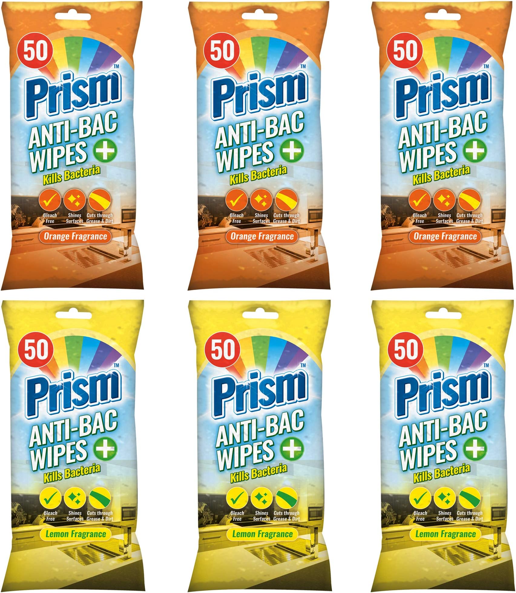 300pk Prism Antibacterial Cleaning Wipes for Home Kitchen Sinks, Office Worktops, Dining Top Glass|Long Lasting Disinfectant with Resealable Tabs