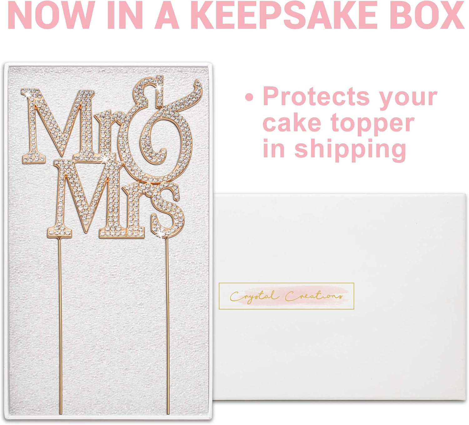 Mr & Mrs Gold Metal Cake Topper With Rhinestones – Wedding Or Anniversary Cake Decor In Protective Box - View #2