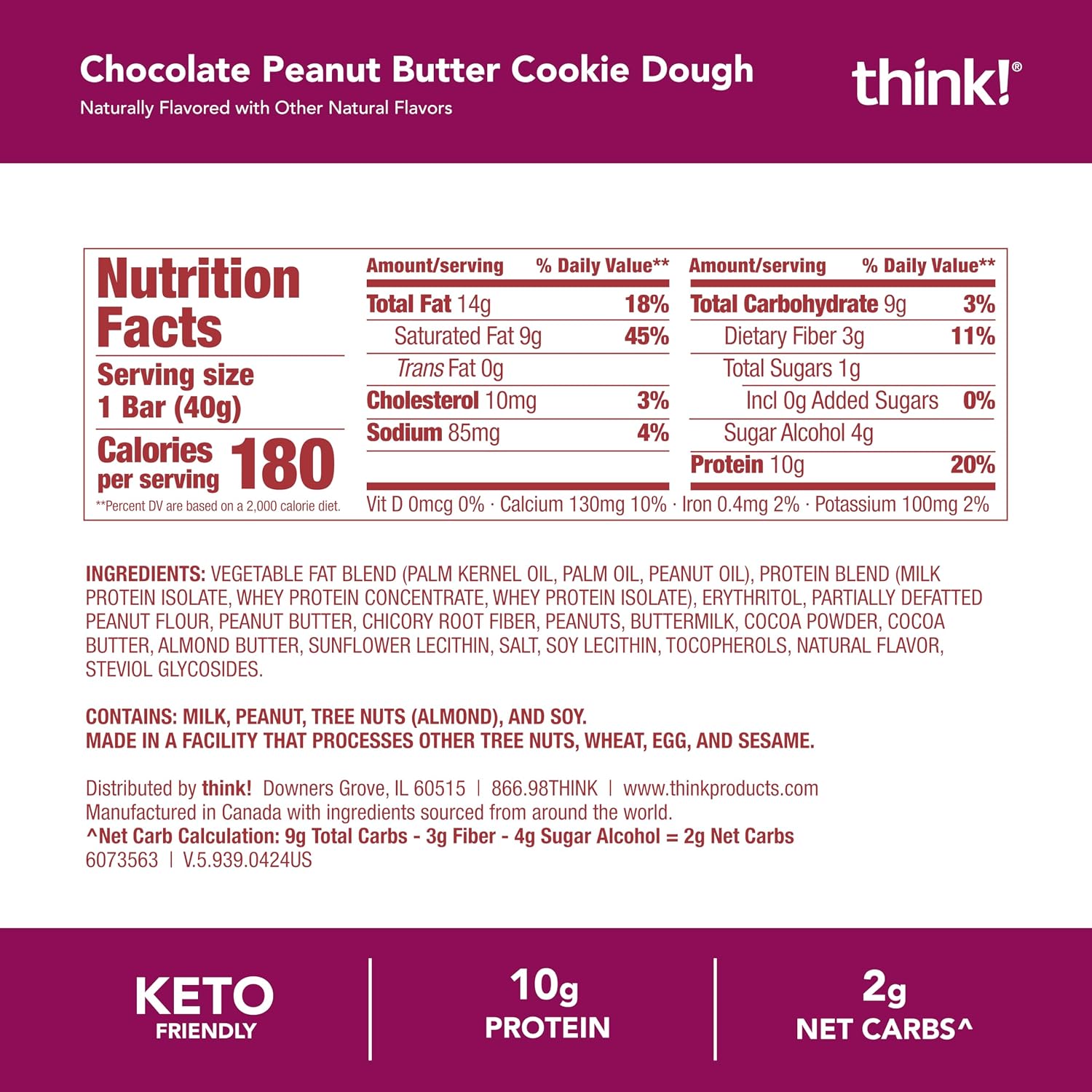 think! Delight Protein Bars, Chocolate Peanut Butter Cookie Dough, 10 Count, 1 Count (Pack of 12) image 2