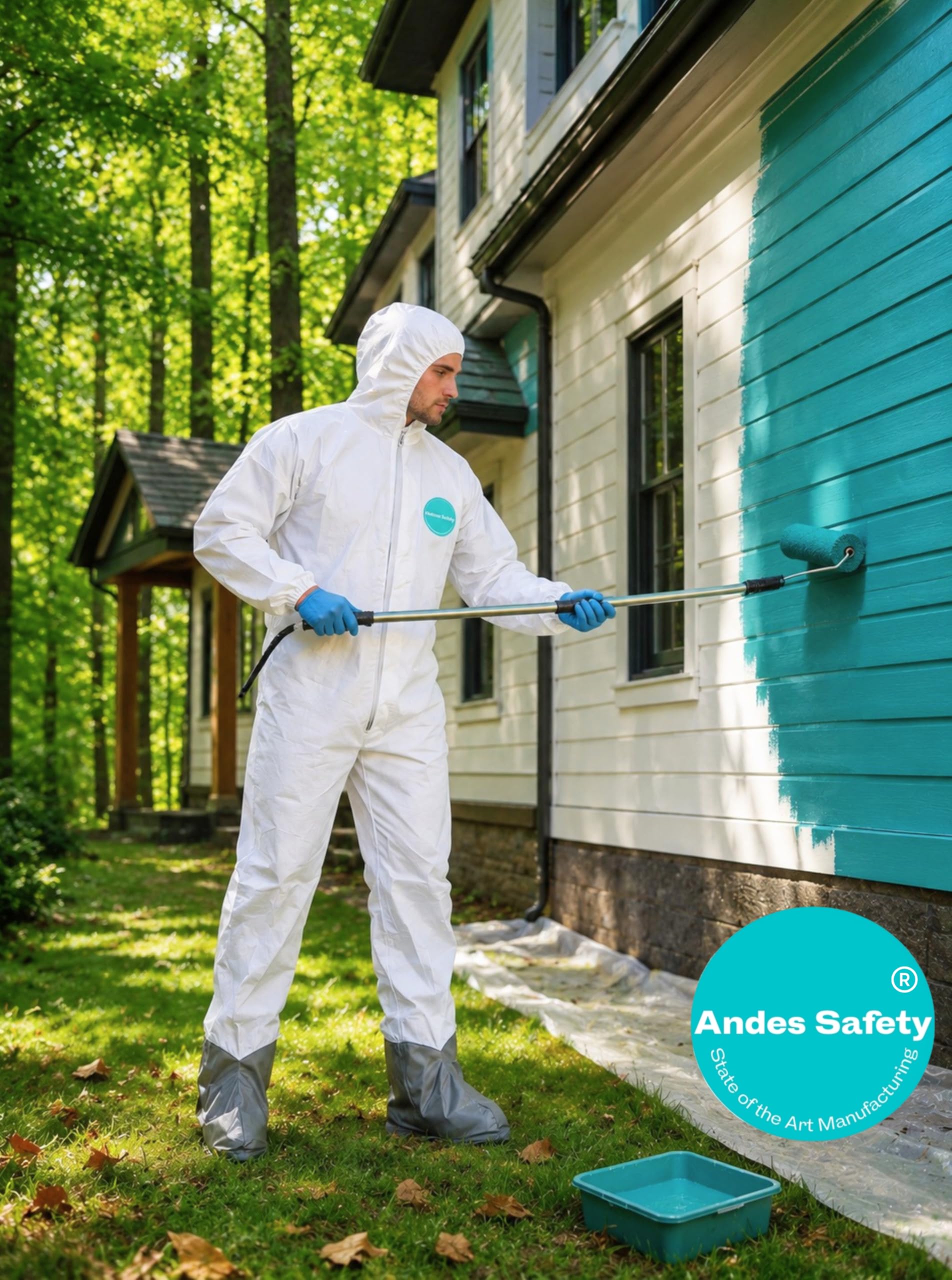 Andes Safety Paquete de 25 overoles protectores desechables con capucha y botas integradas, muñecas elásticas A1414BP