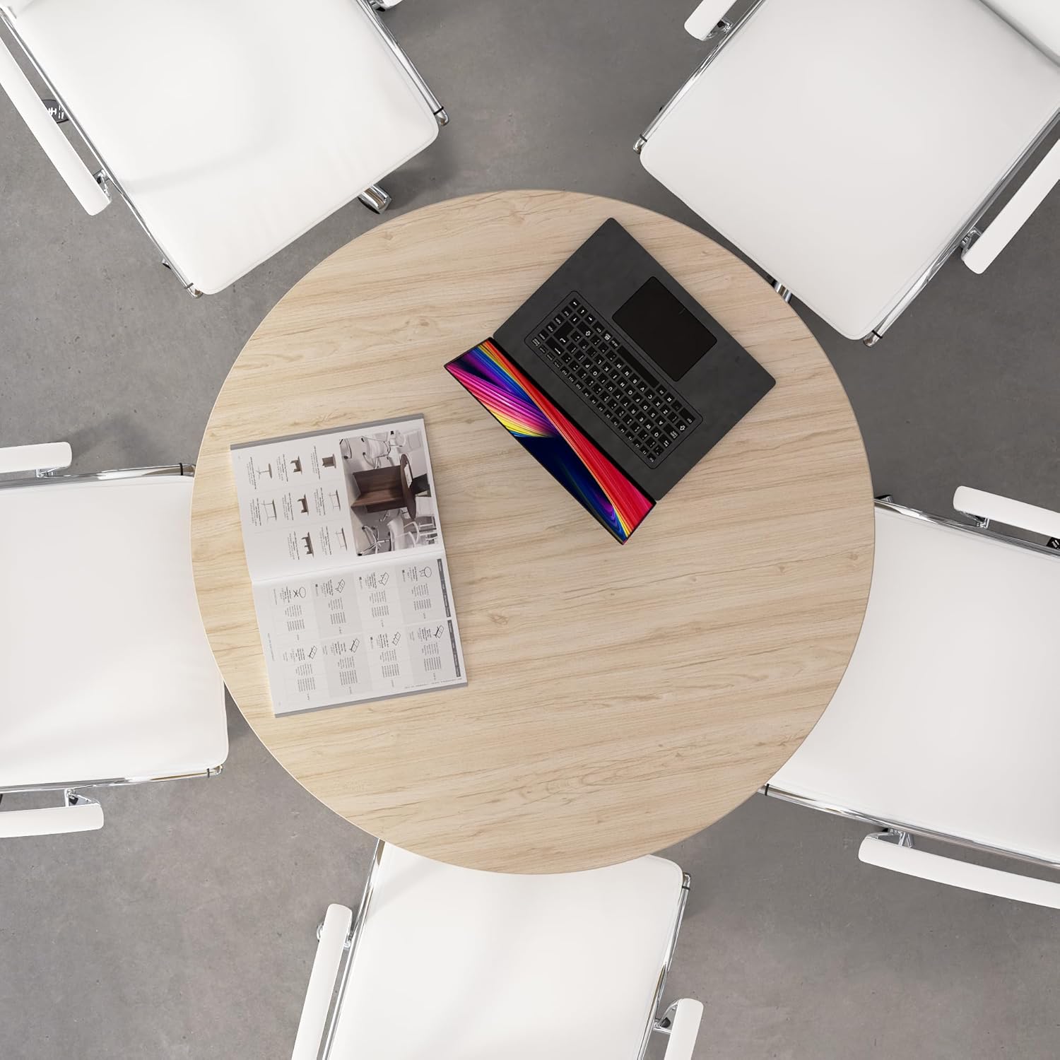 Bush Business Furniture 42-inch Round Conference Table with Metal Base, Circular Meeting Room Desk for 4 Users, Natural Elm