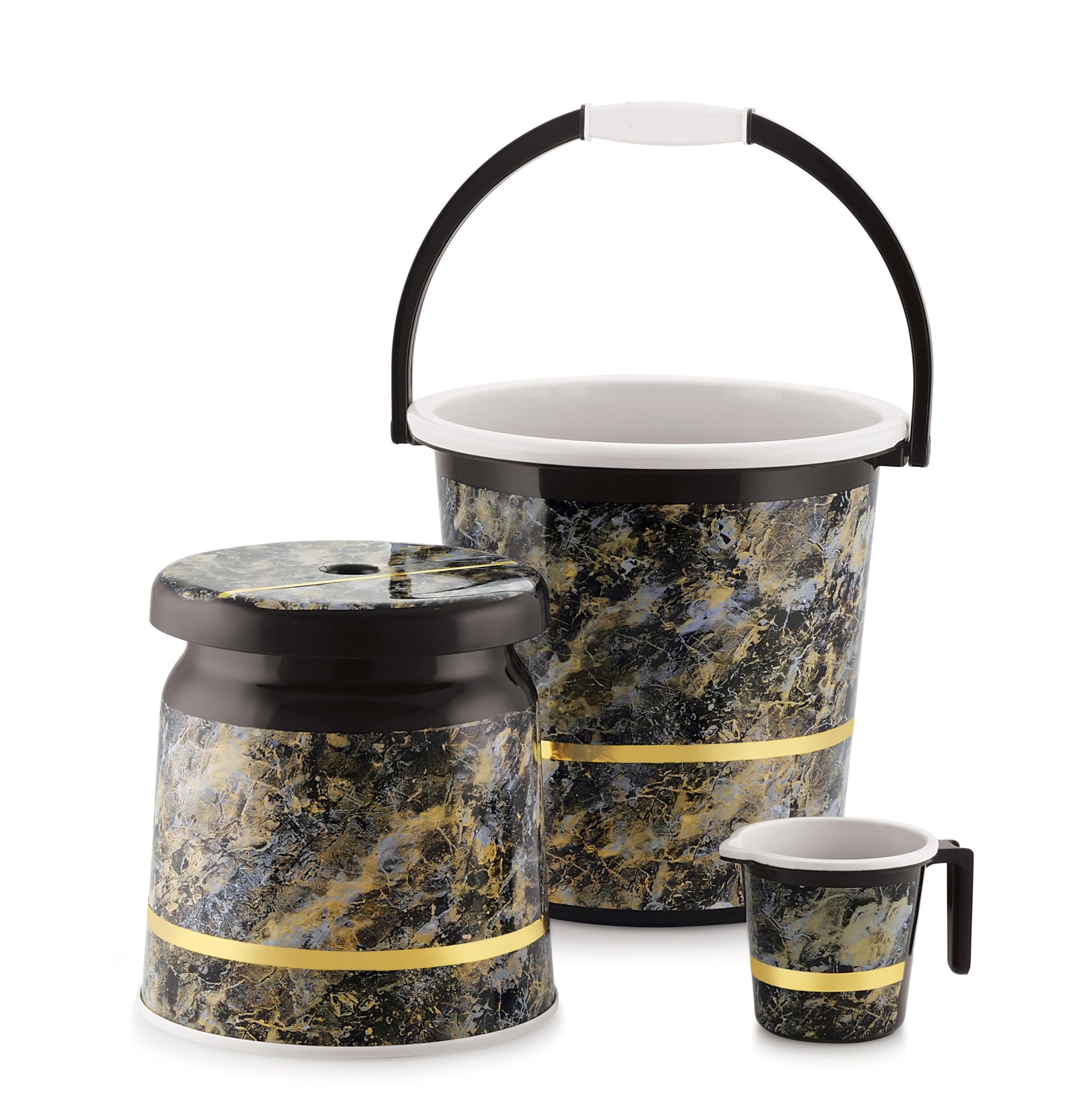 Liza-3 pcs Bathroom Accessories Set Plastic Bath Set Bathroom Bucket 20Ltr, Mug and Stool 3 Piece Combo Set for Home Bathroom Set (Orry 3 Granite R0450)