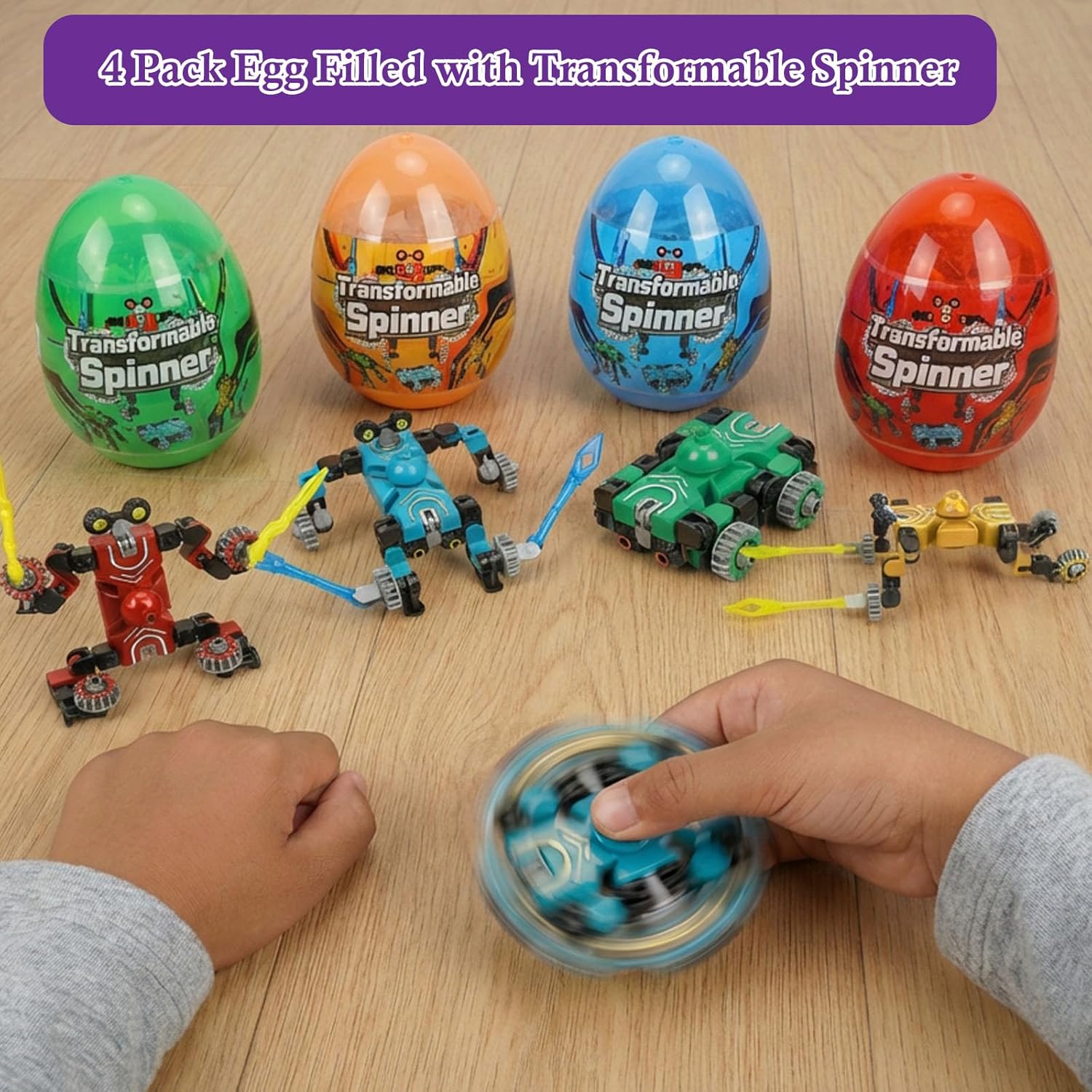 4 Pack Jumbo Easter Eggs Filled with Transformable Fidget Toys for Kids Boys Girls Easter Basket Stuffers Party Favors Gifts