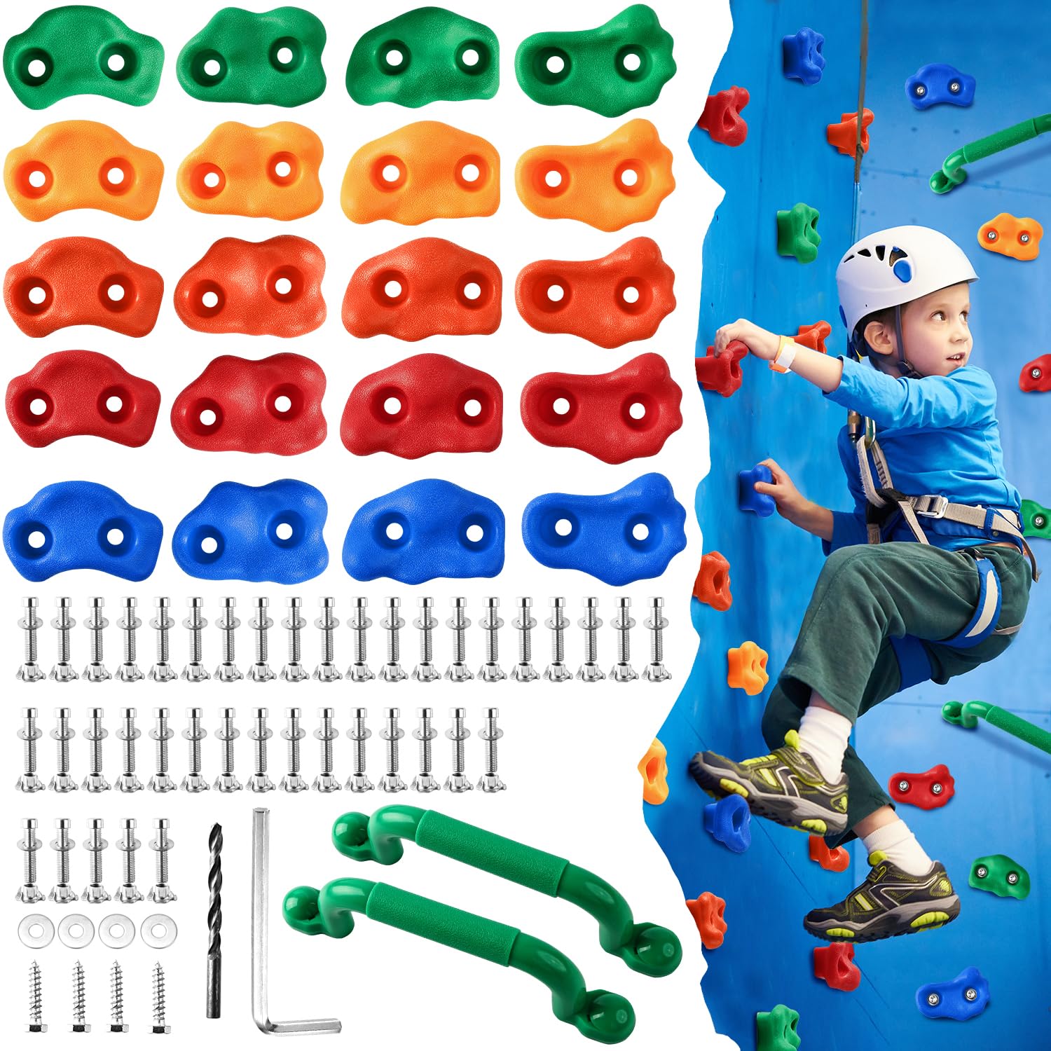 OSPNIEEK 20 PCS Rock Climbing Holds for Kids, Adult Rock Wall Climbing Kit