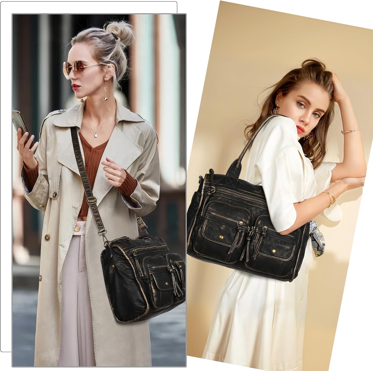 Angel Kiss Purses and Handbag for Women Soft Leather Hobo Bags Satchel Shoulder Bags Ladies Tote Crossbody Bag - Image 3